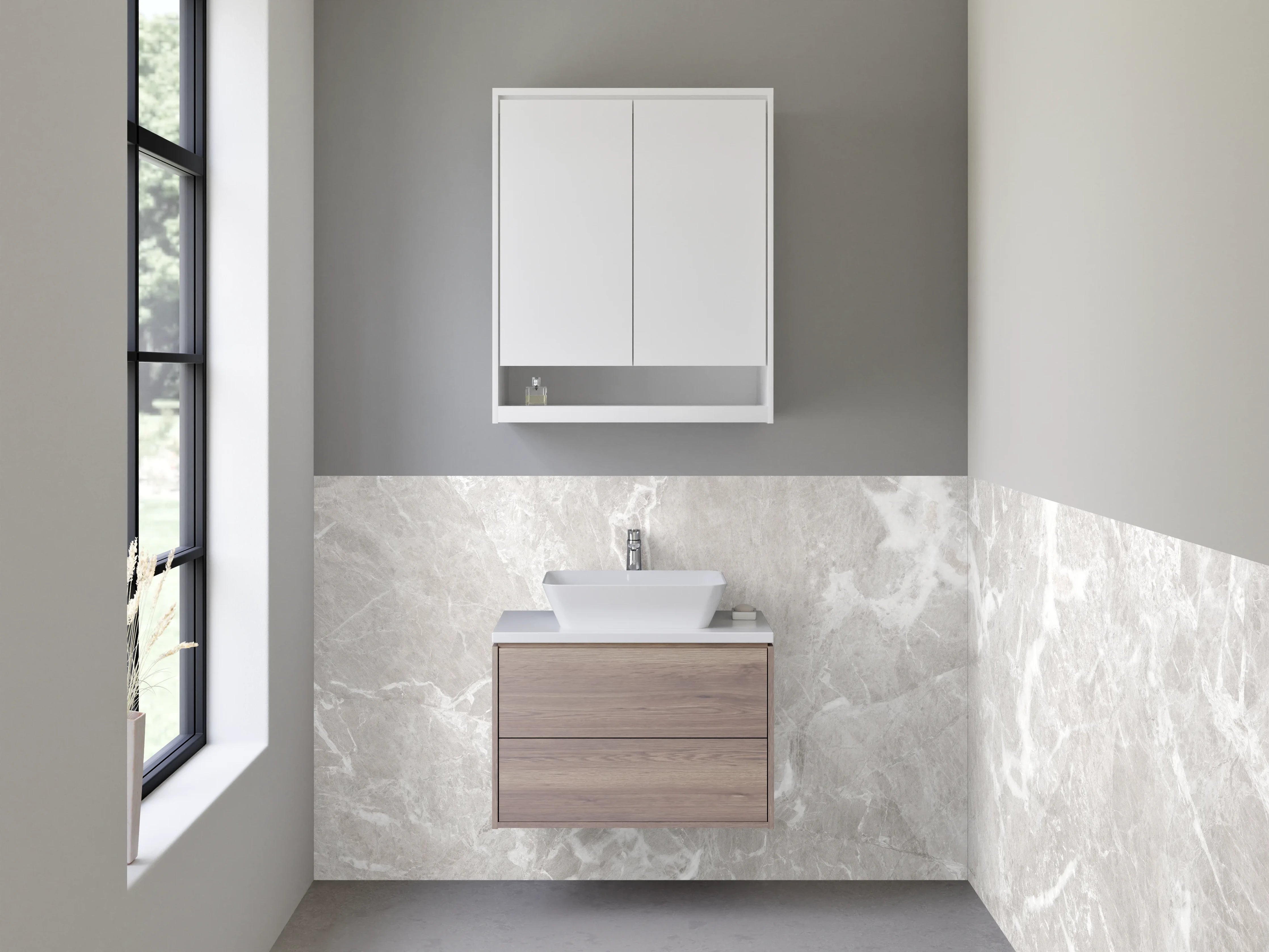 Waschbecken-Rückwand - Silbriger Marmor-Print