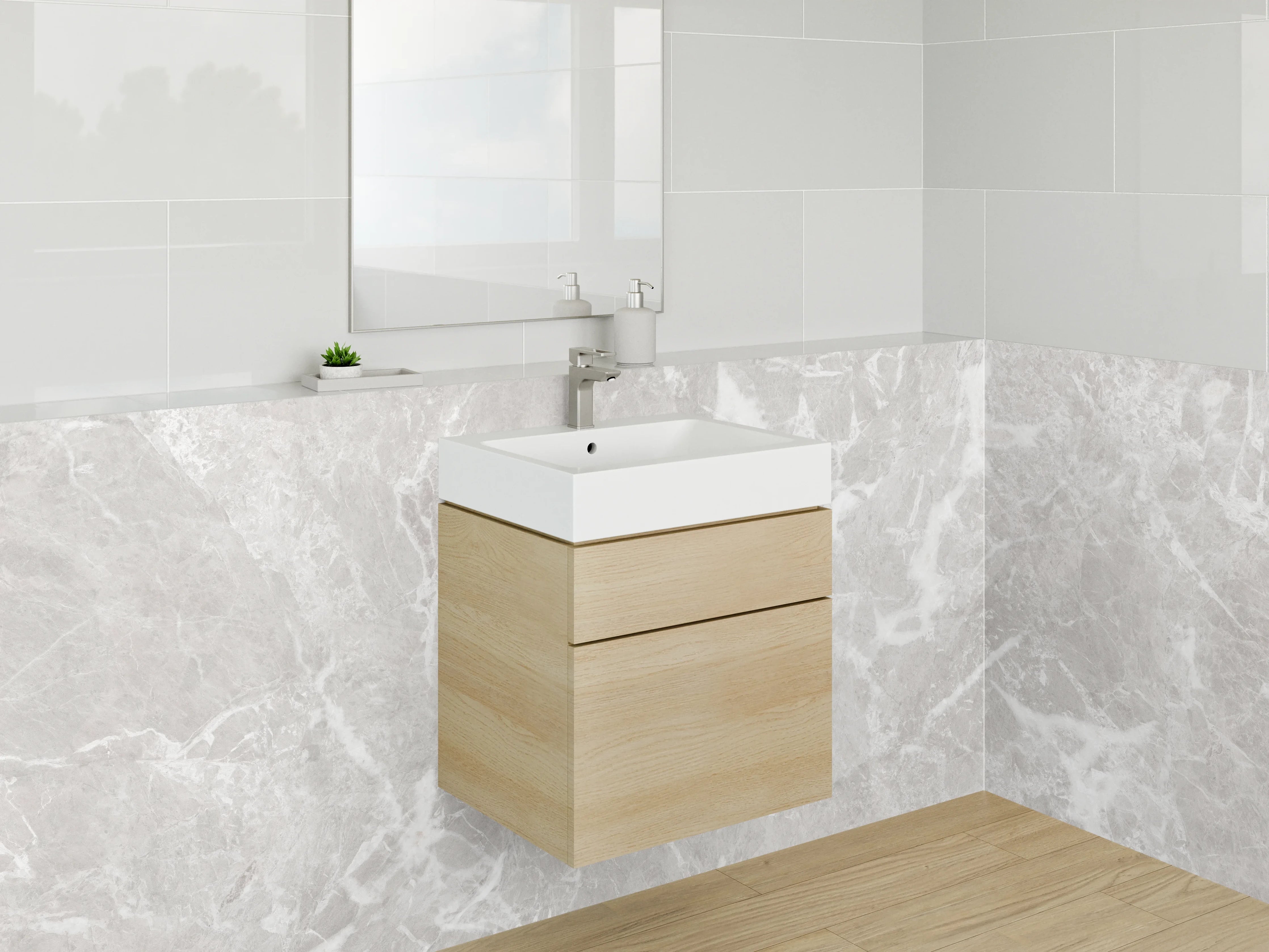 Waschbecken-Rückwand - Silbriger Marmor-Print