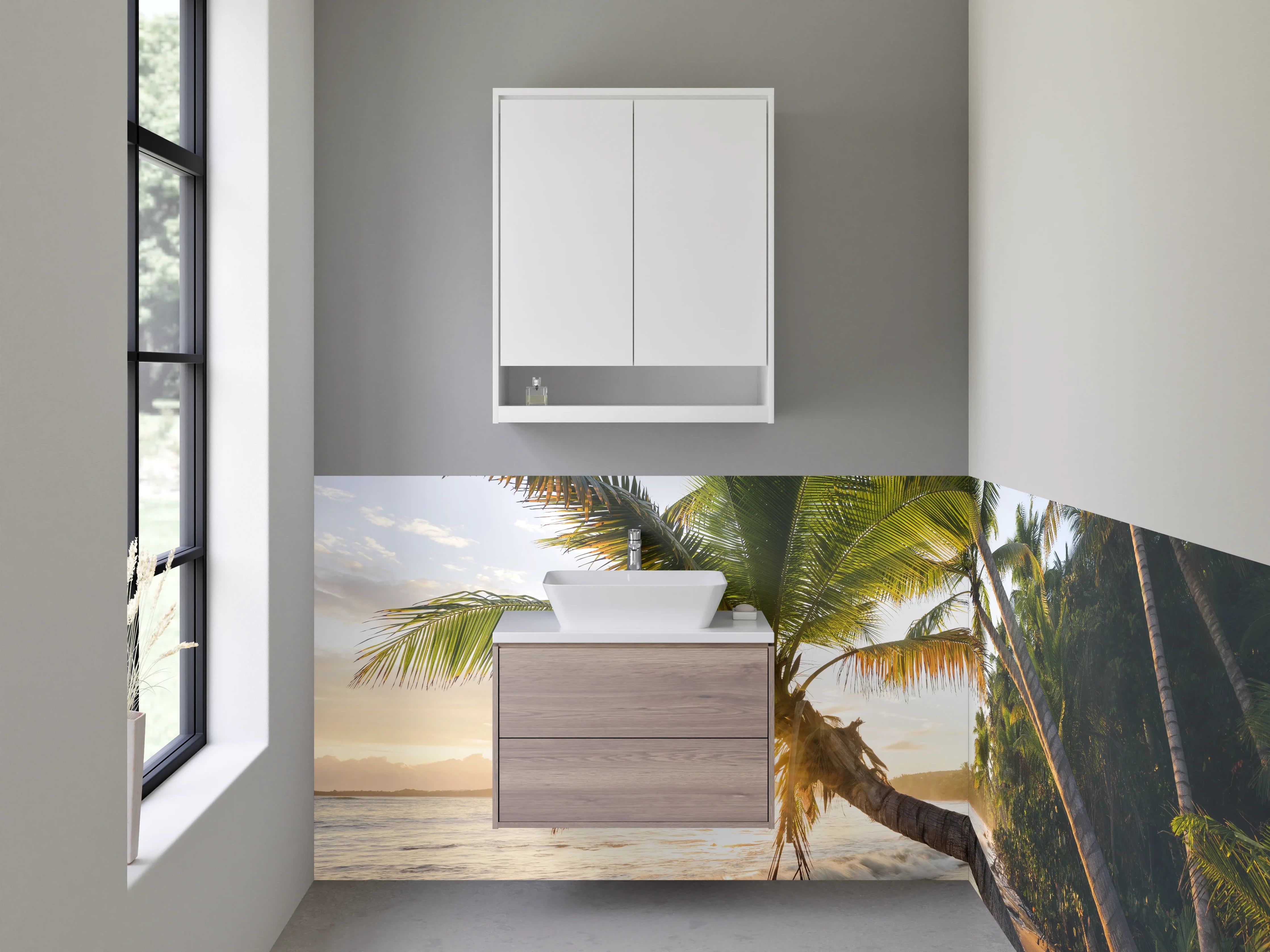 Waschbecken-Rückwand - Silbriger Sonnenuntergang am Strand