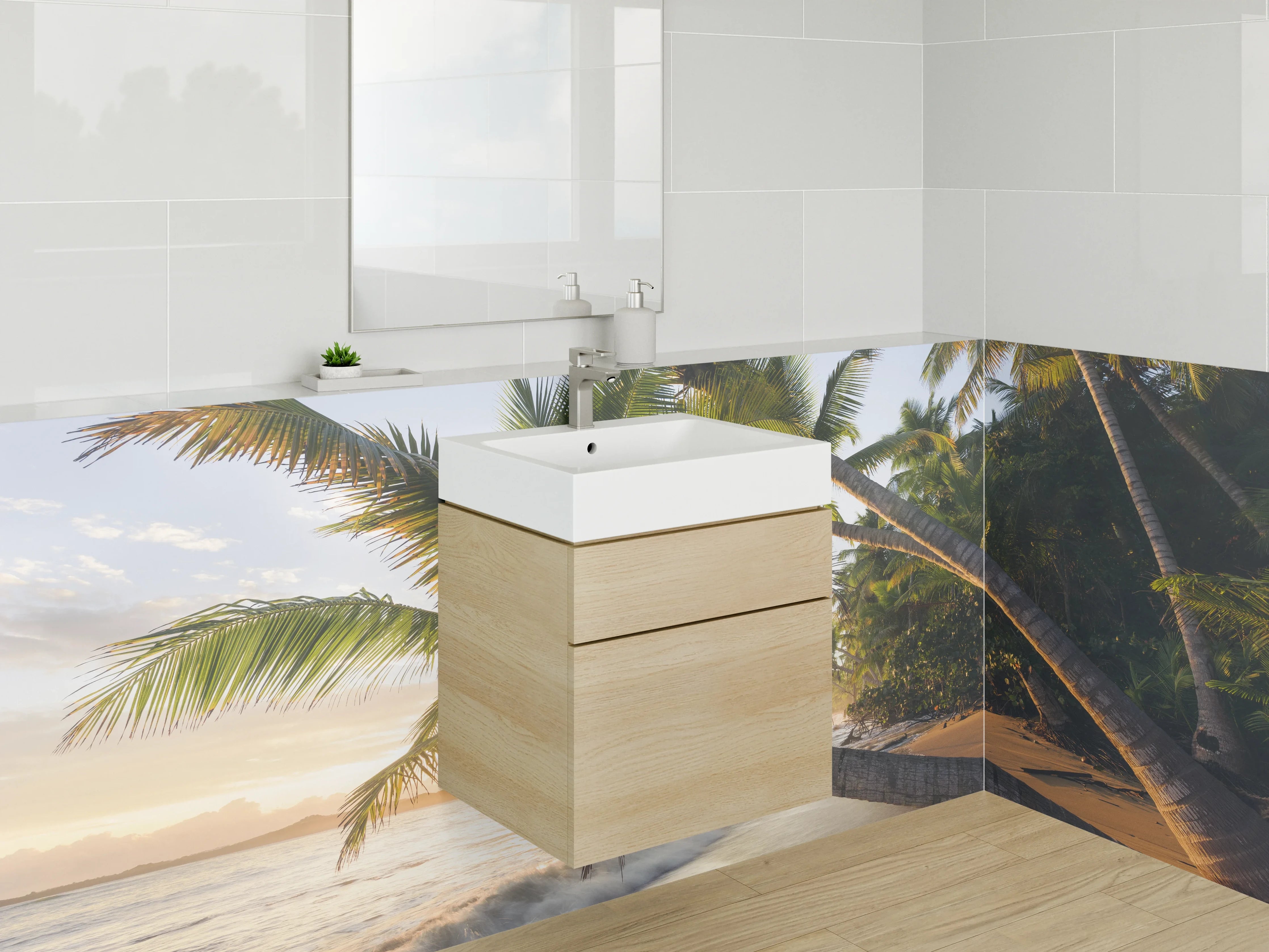 Waschbecken-Rückwand - Silbriger Sonnenuntergang am Strand