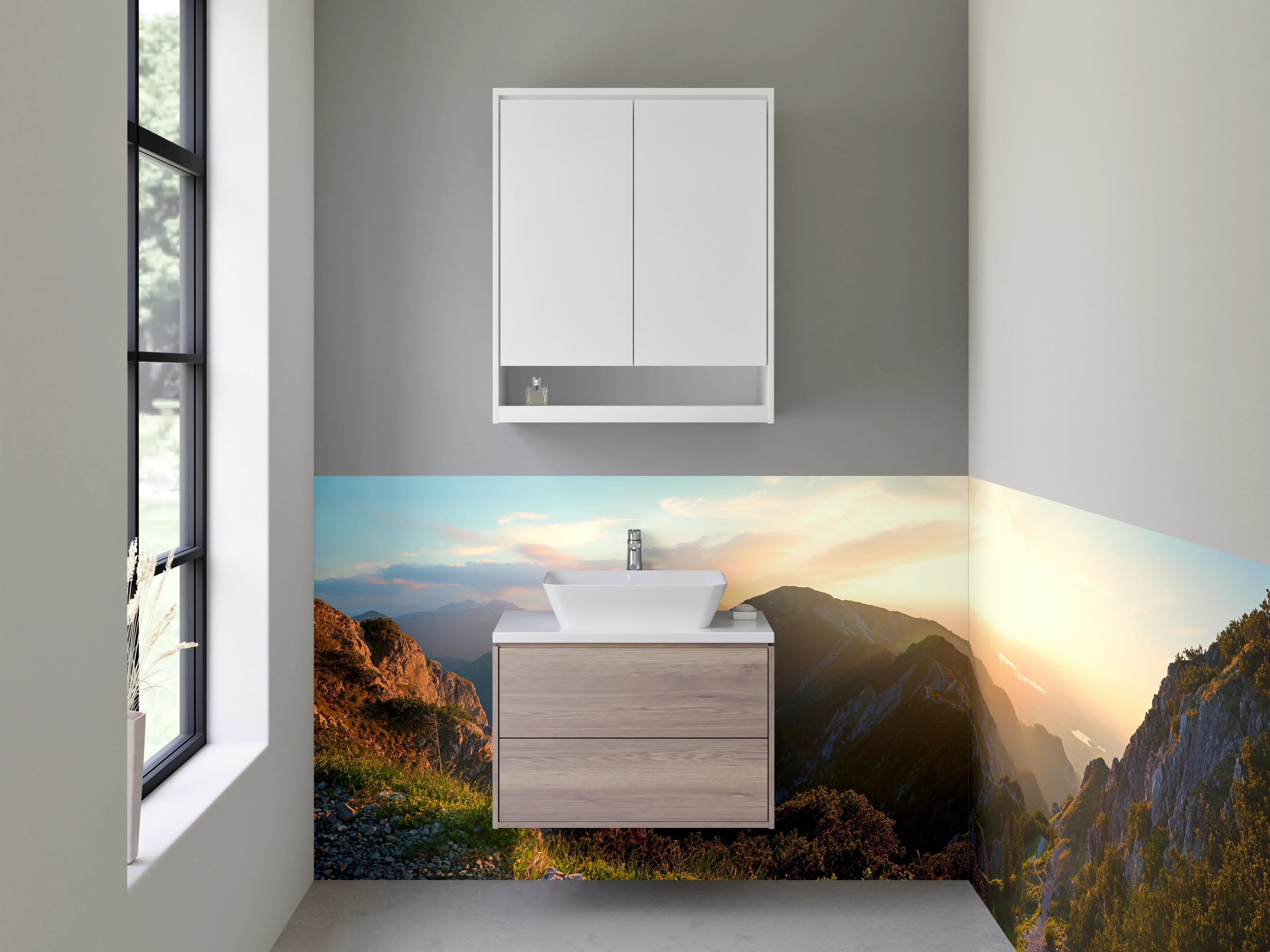 Waschbecken-Rückwand - Silhouetten im Grau bei Dämmerung