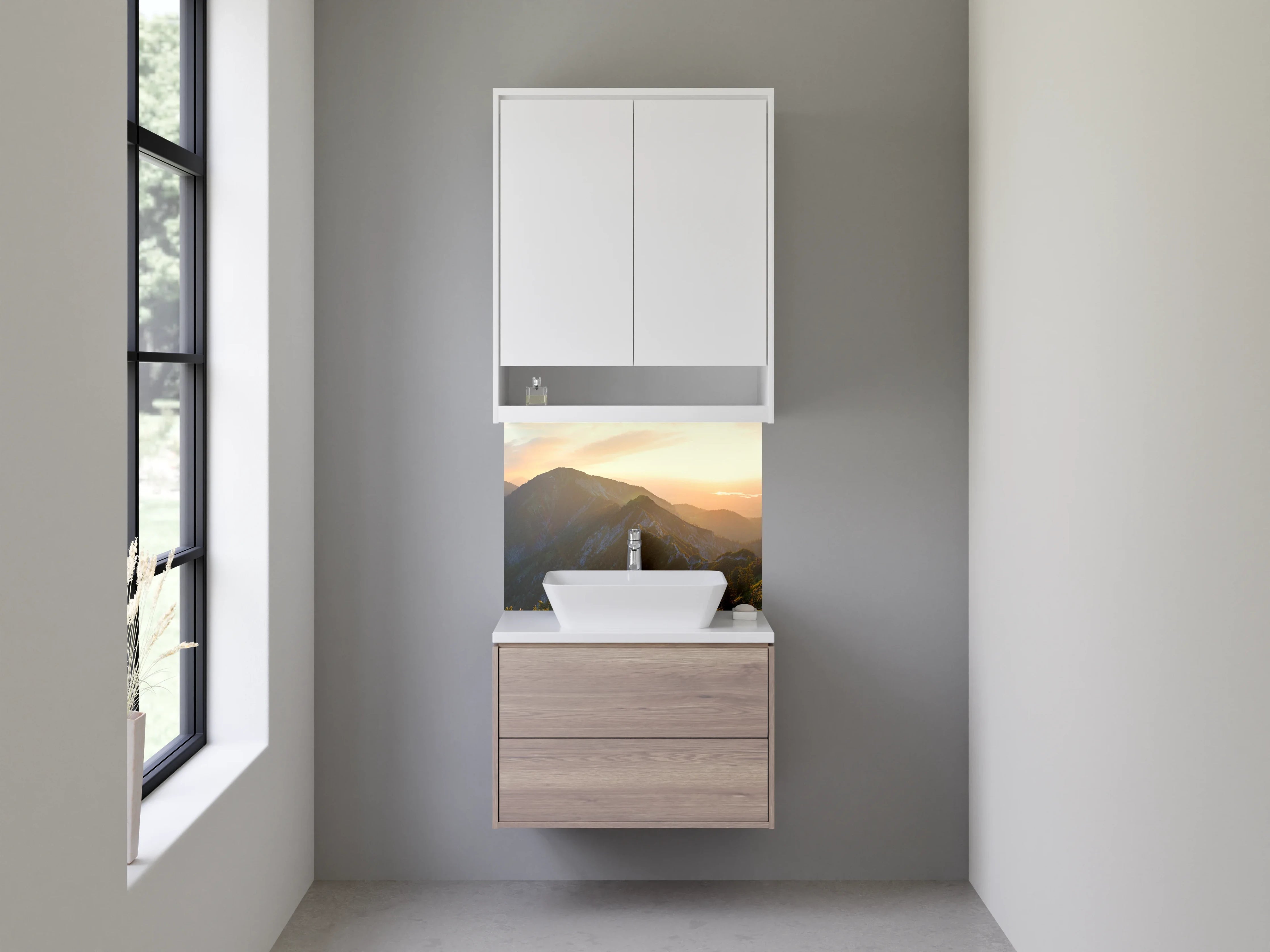 Waschbecken-Rückwand - Silhouetten im Grau bei Dämmerung