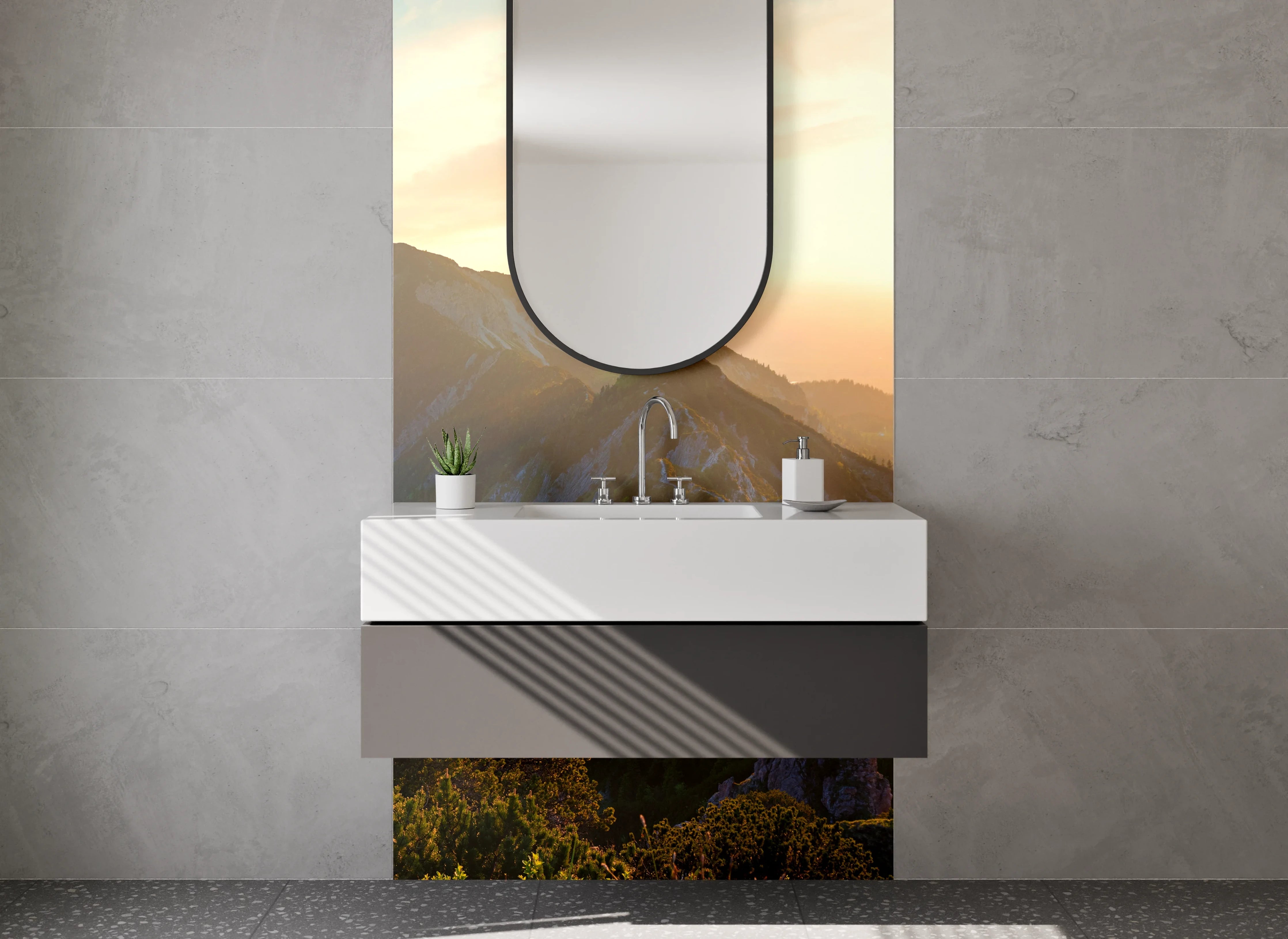 Waschbecken-Rückwand - Silhouetten im Grau bei Dämmerung