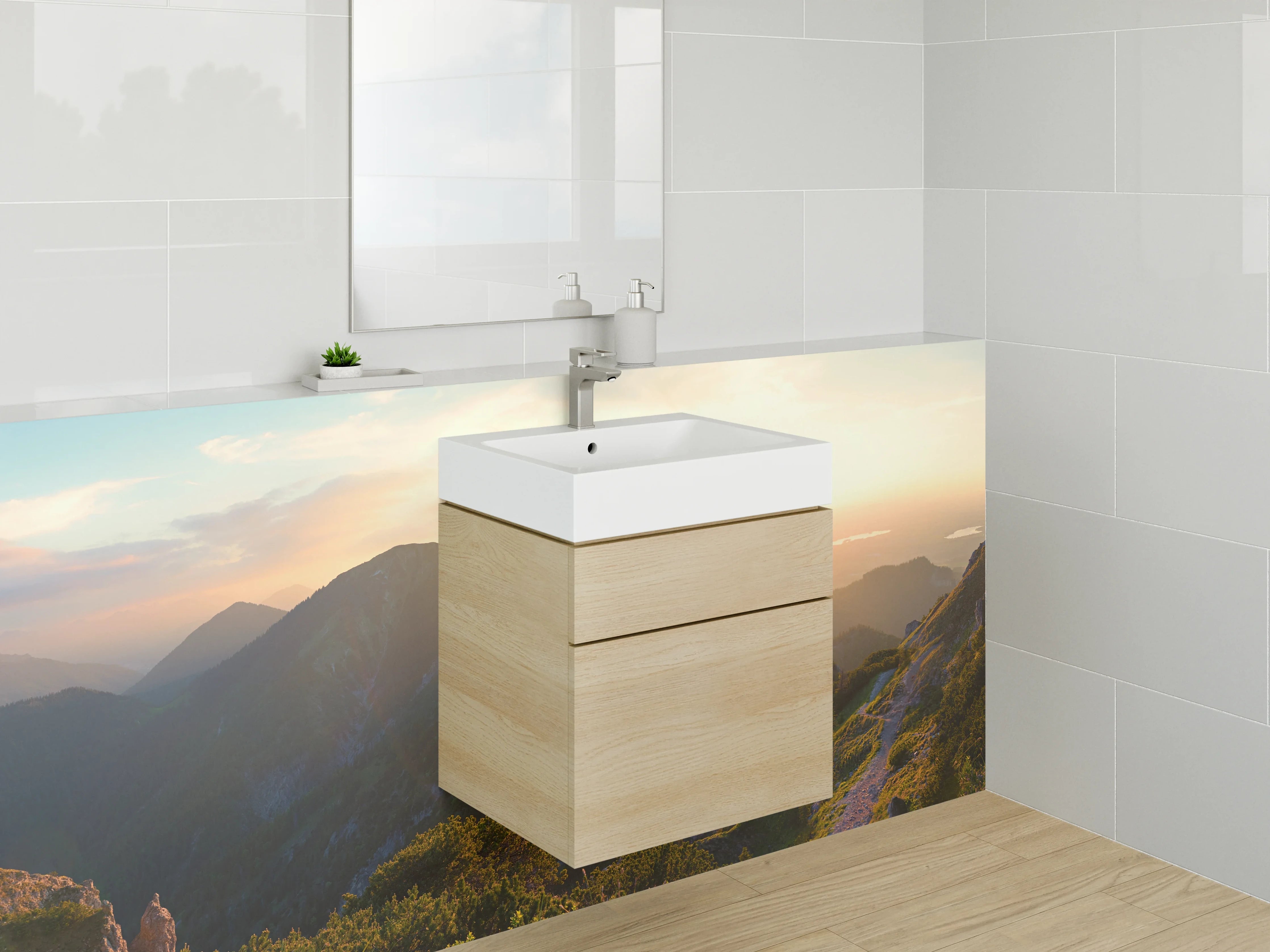 Waschbecken-Rückwand - Silhouetten im Grau bei Dämmerung