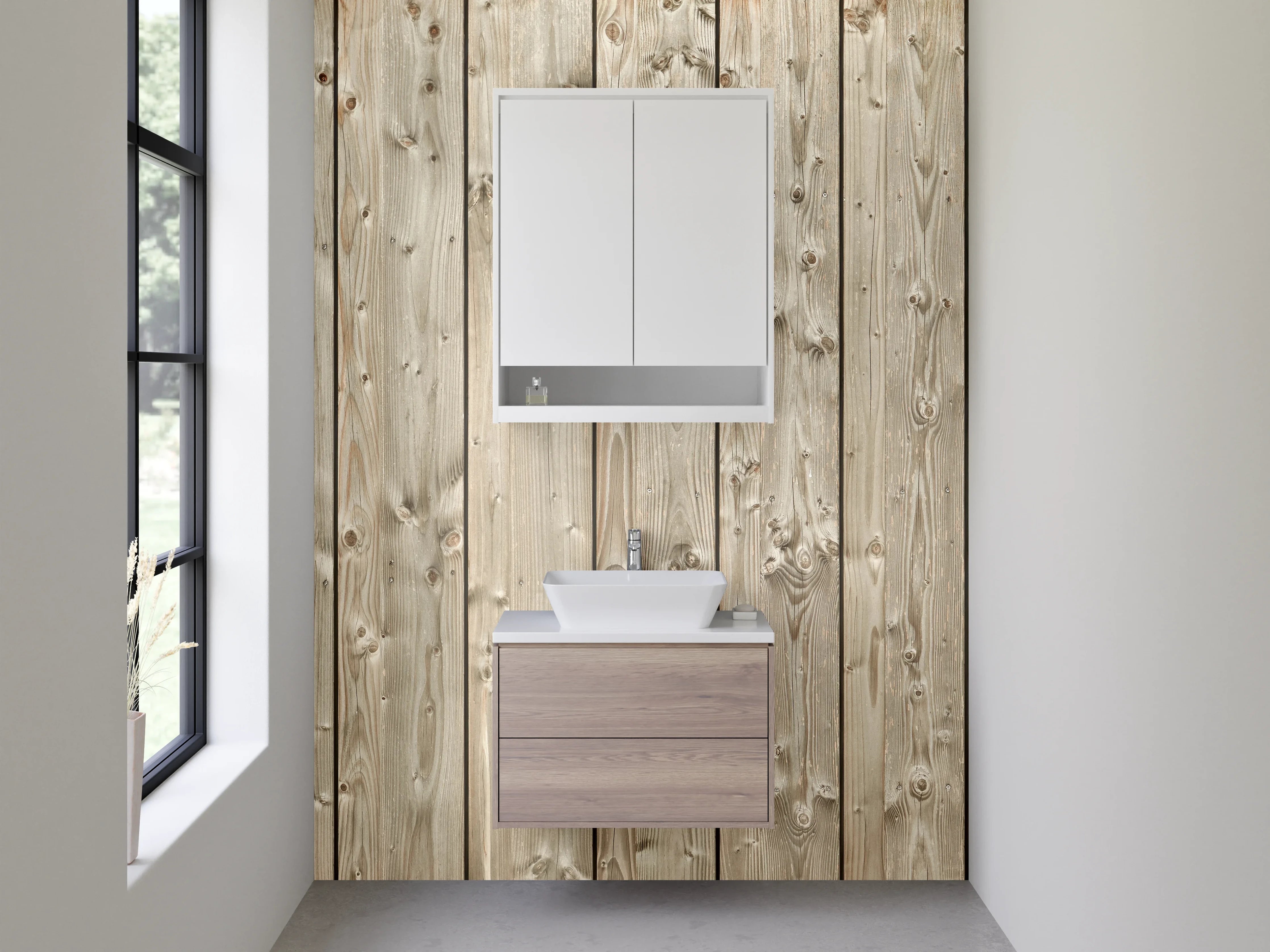 Waschbecken-Rückwand - Skandinavische Holzoptik für Badezimmer