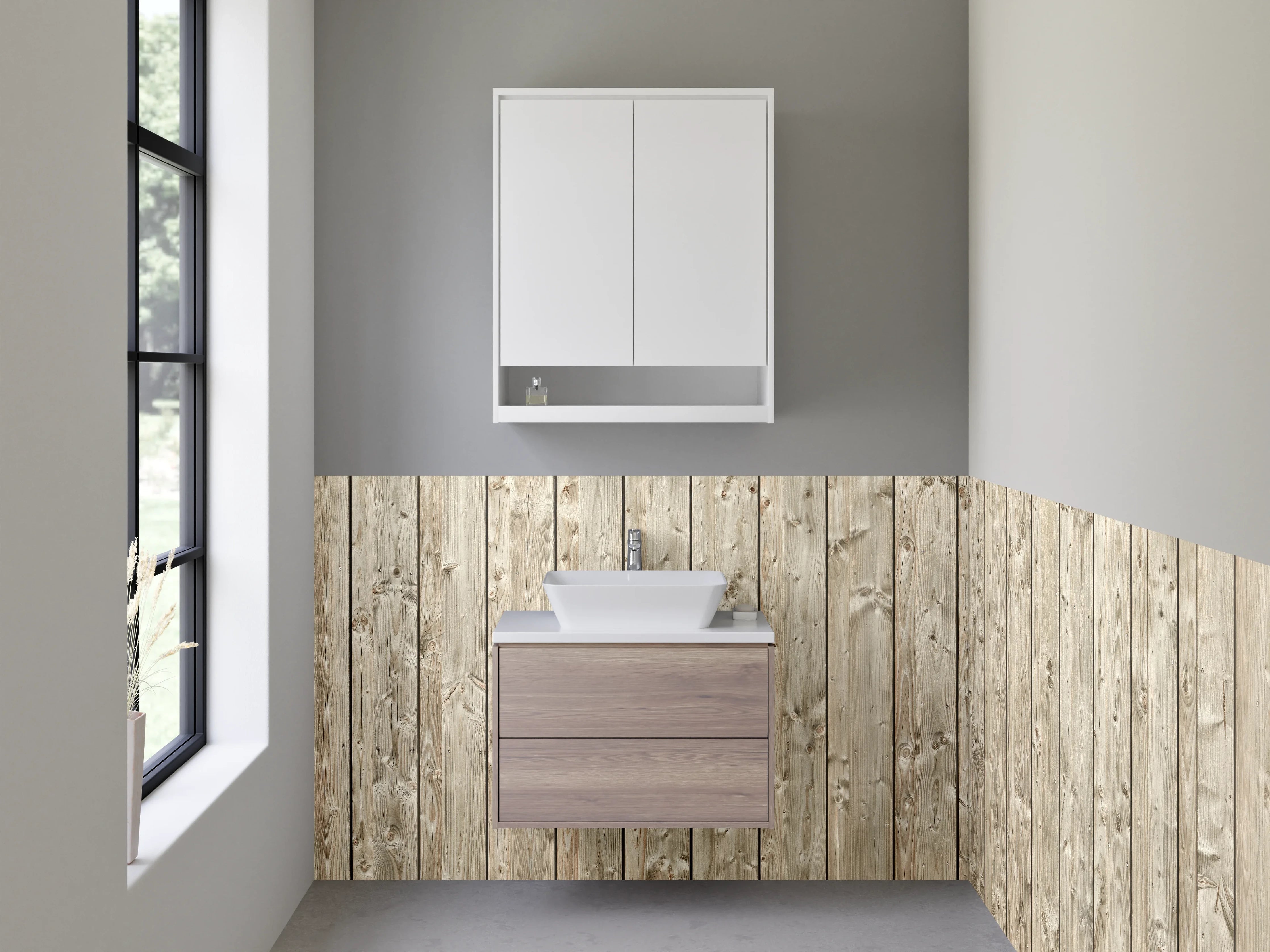 Waschbecken-Rückwand - Skandinavische Holzoptik für Badezimmer