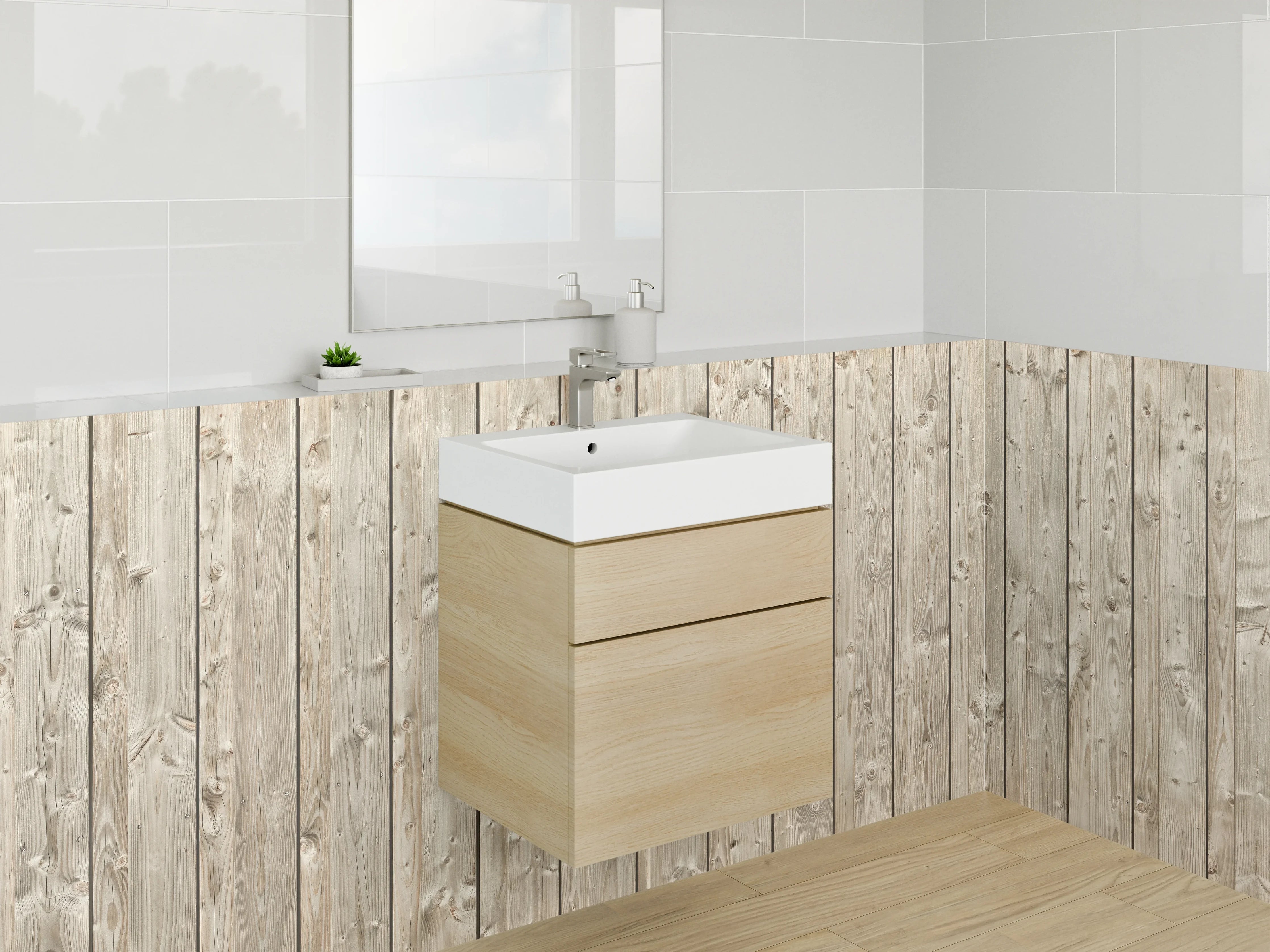 Waschbecken-Rückwand - Skandinavische Holzoptik für Badezimmer