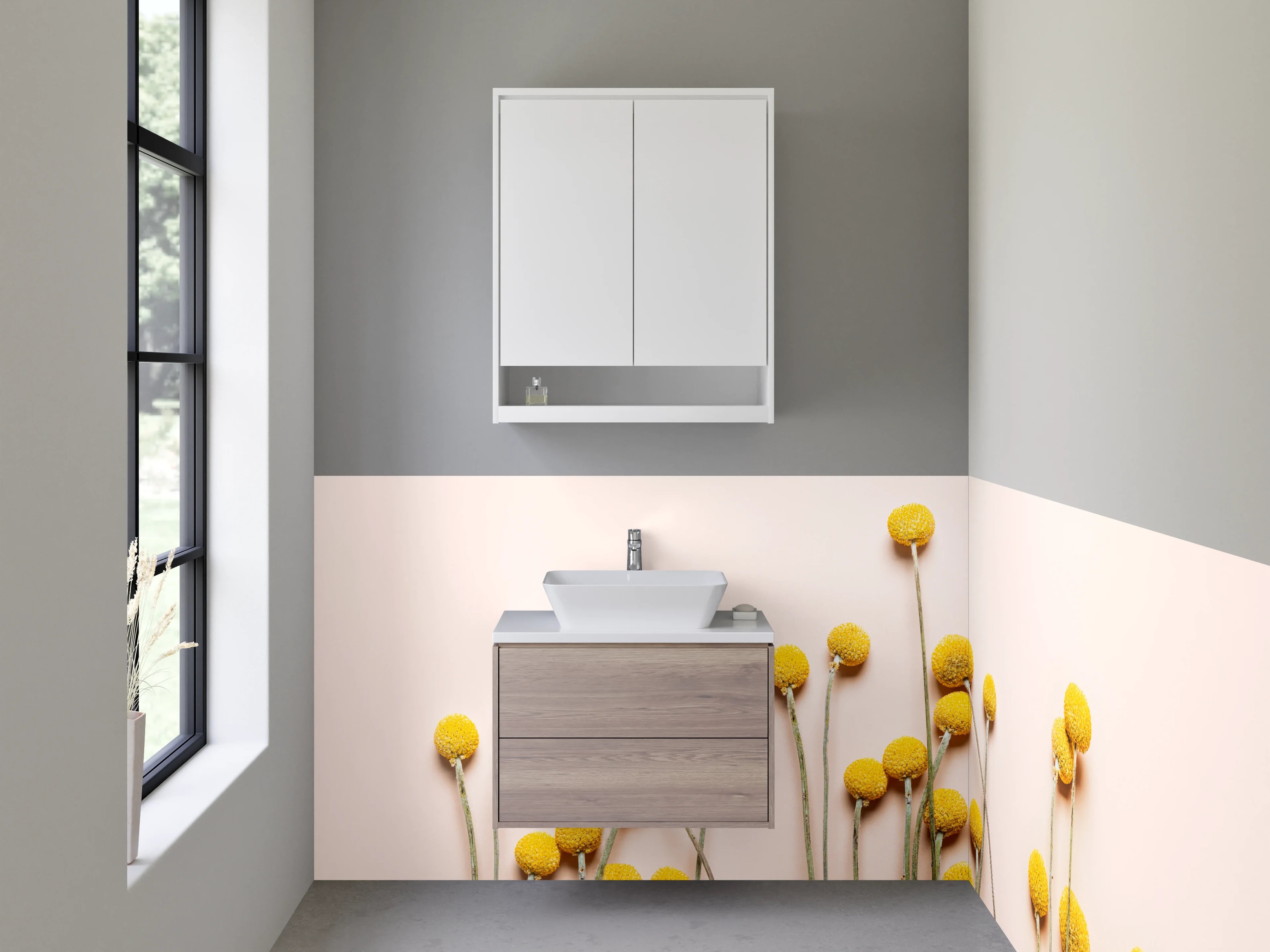 Waschbecken-Rückwand - Skandinavische gelbe Kugelblumen Deko