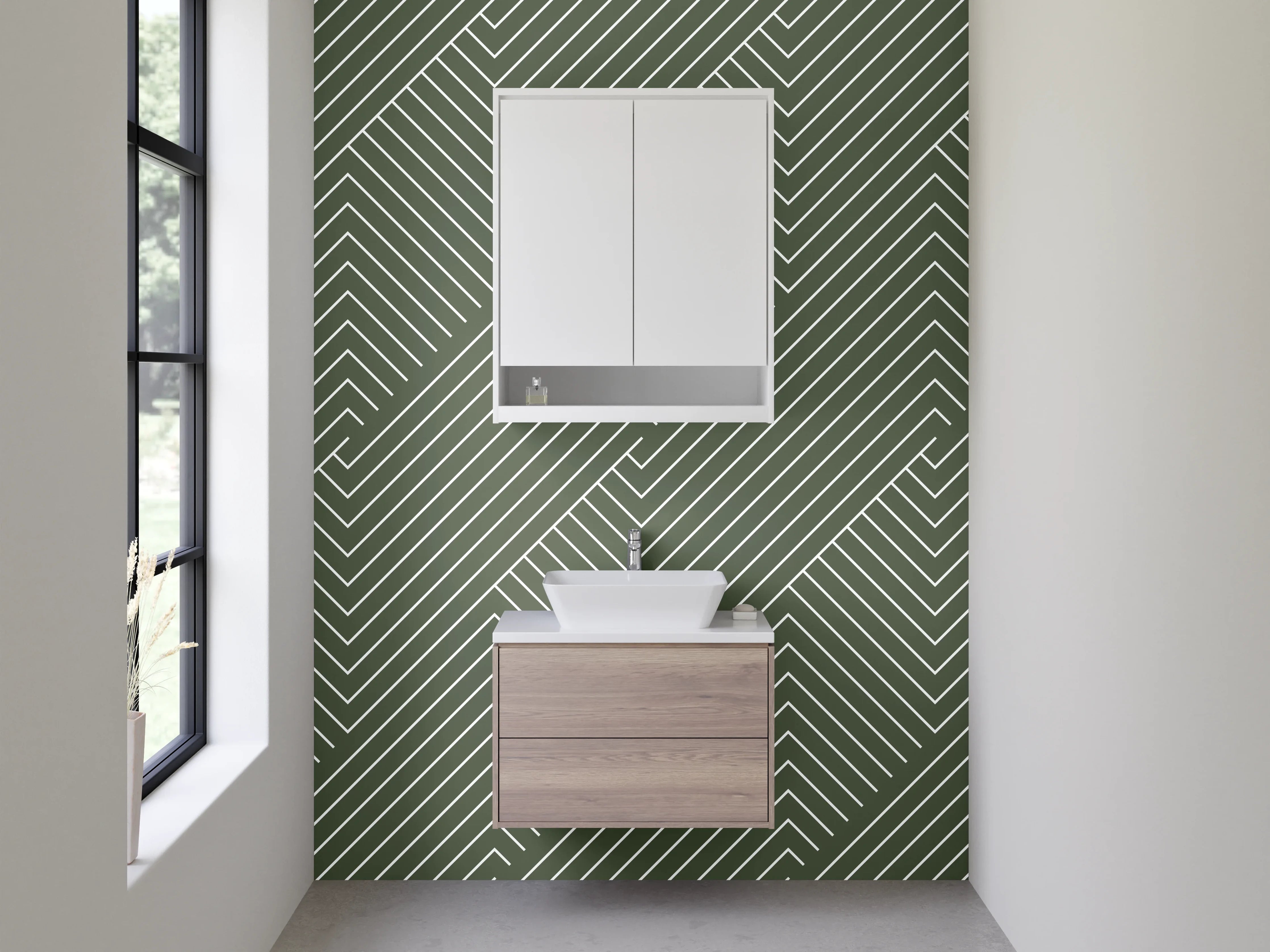 Waschbecken-Rückwand - Skandinavisches Chevron Linienmuster Grün