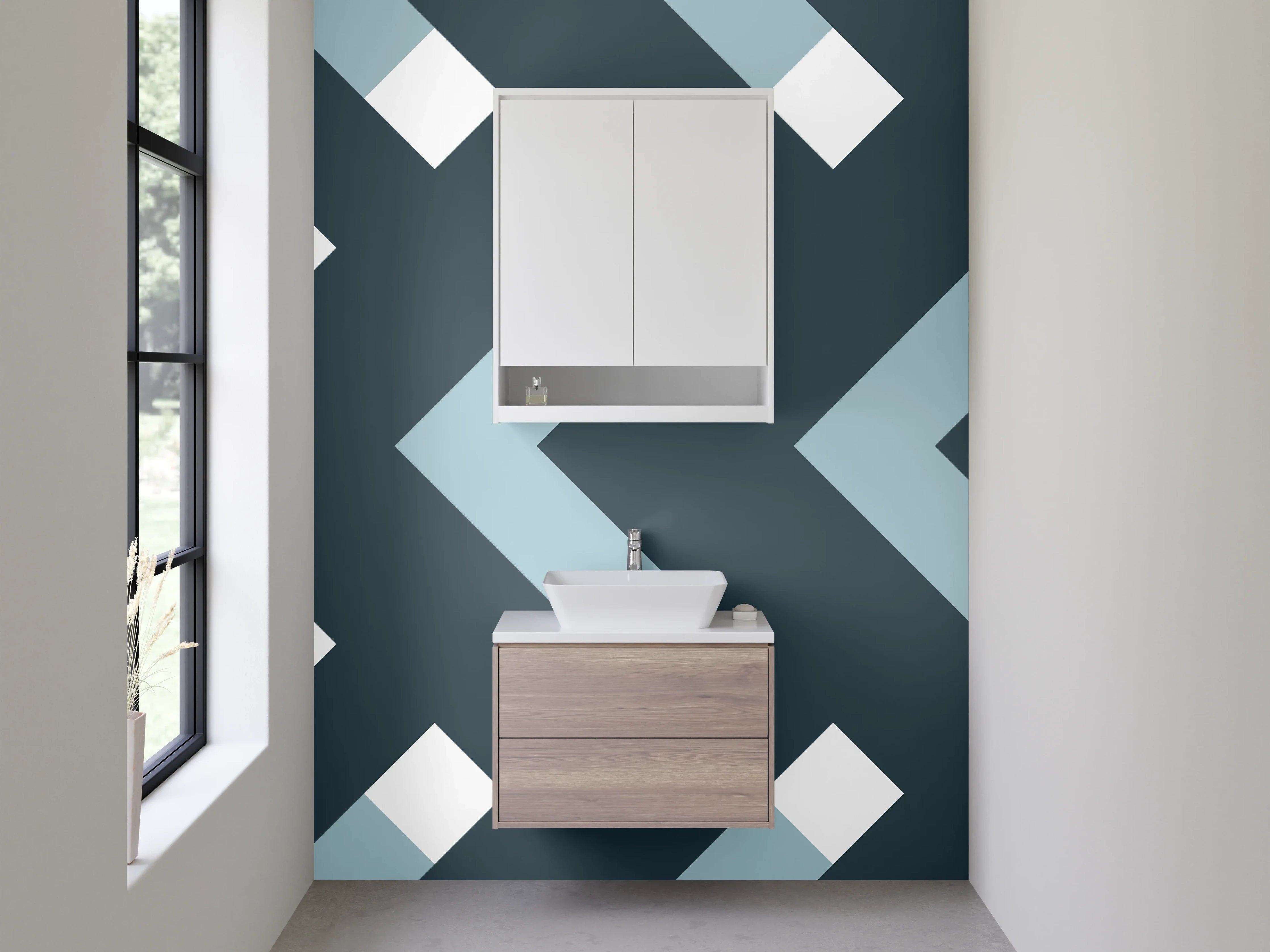 Waschbecken-Rückwand - Skandinavisches Chevron-Muster Blau Weiß