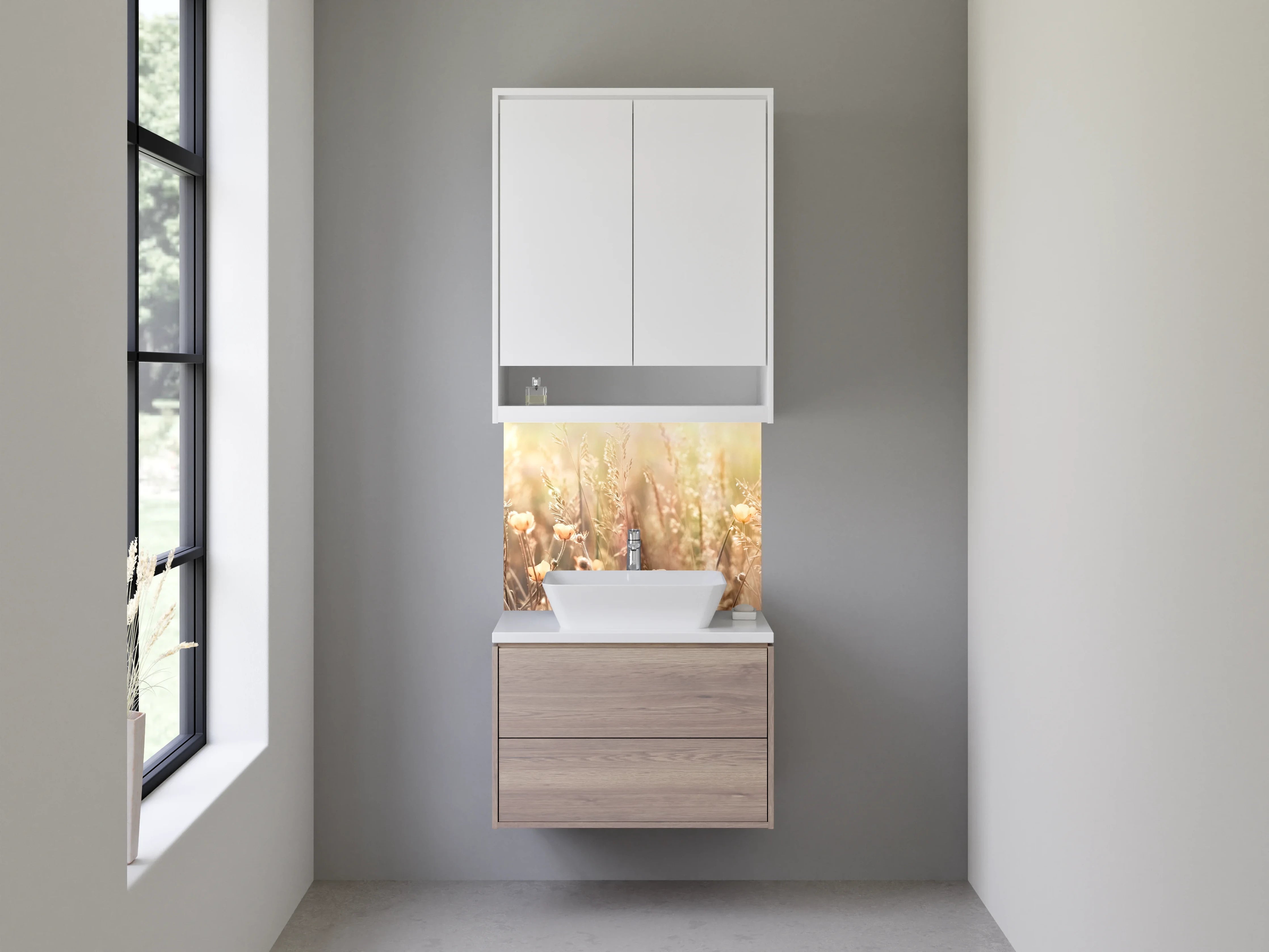 Waschbecken-Rückwand - Sommerliche Blumenwiese in sanftem Licht