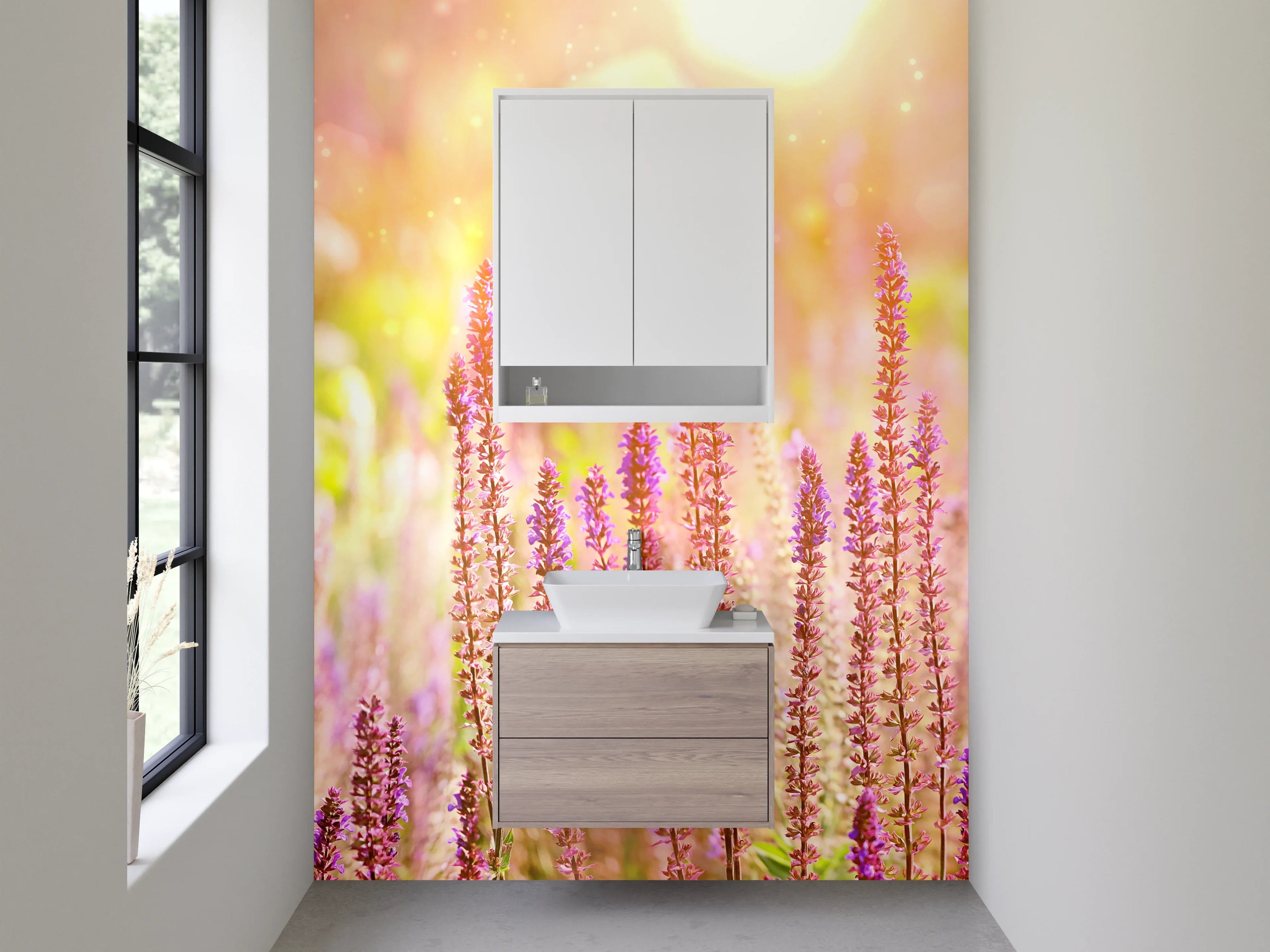 Waschbecken-Rückwand - Sommerliche Lavendelwiese im Sonnenlicht