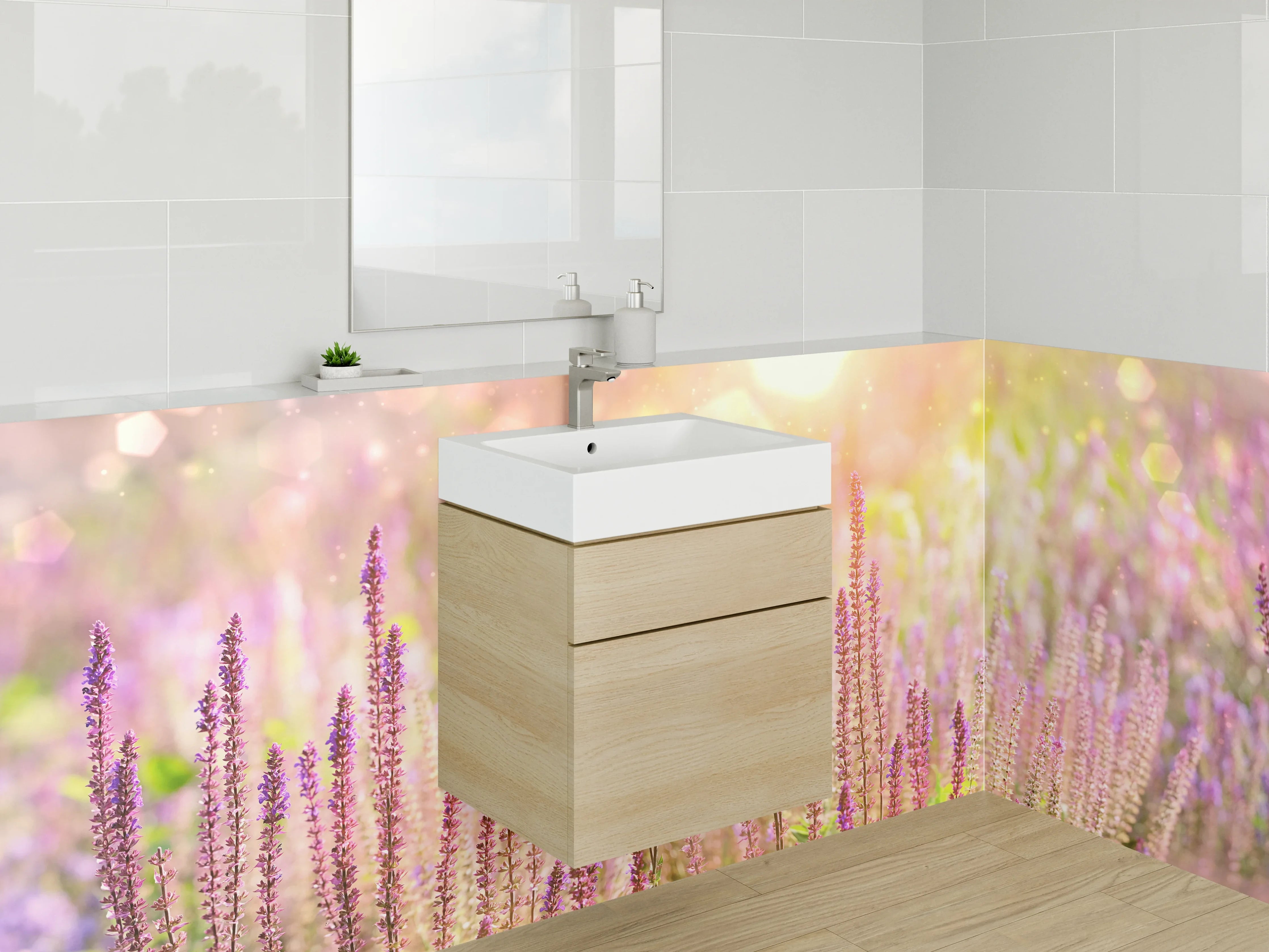 Waschbecken-Rückwand - Sommerliche Lavendelwiese im Sonnenlicht