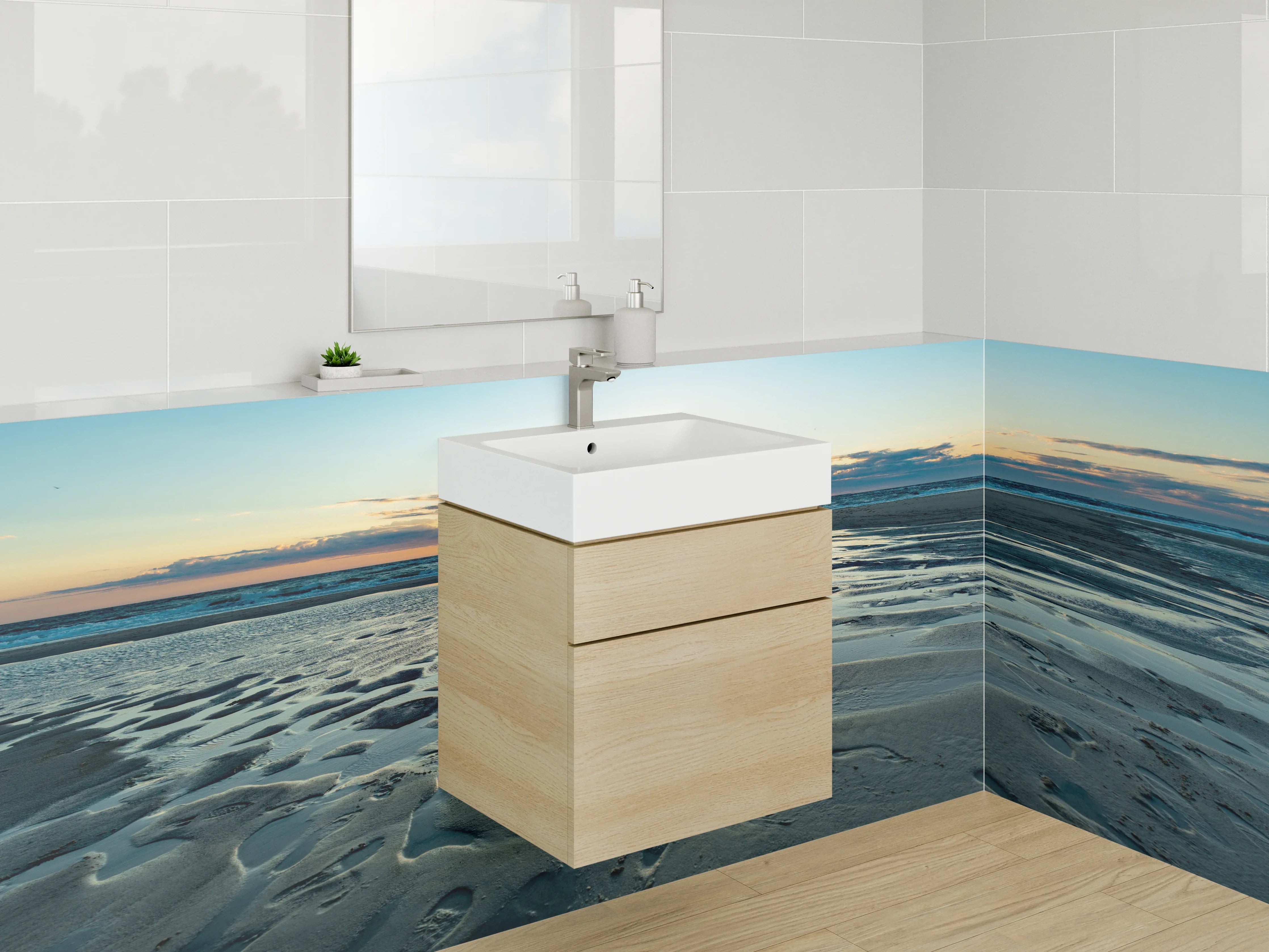 Waschbecken-Rückwand - Sommerlicher Strand bei Sonnenuntergang