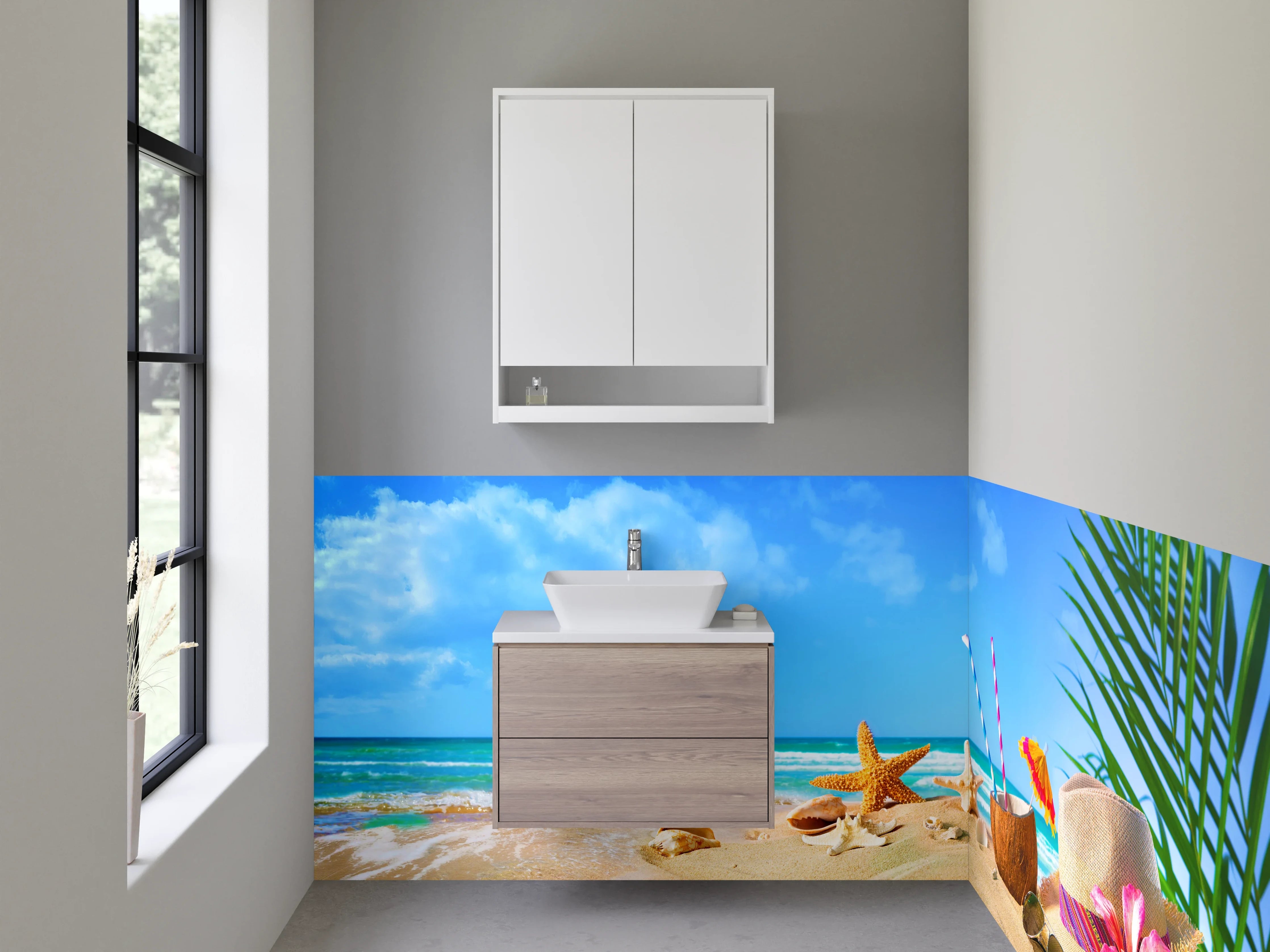 Waschbecken-Rückwand - Sommerlicher Strand mit Accessoires