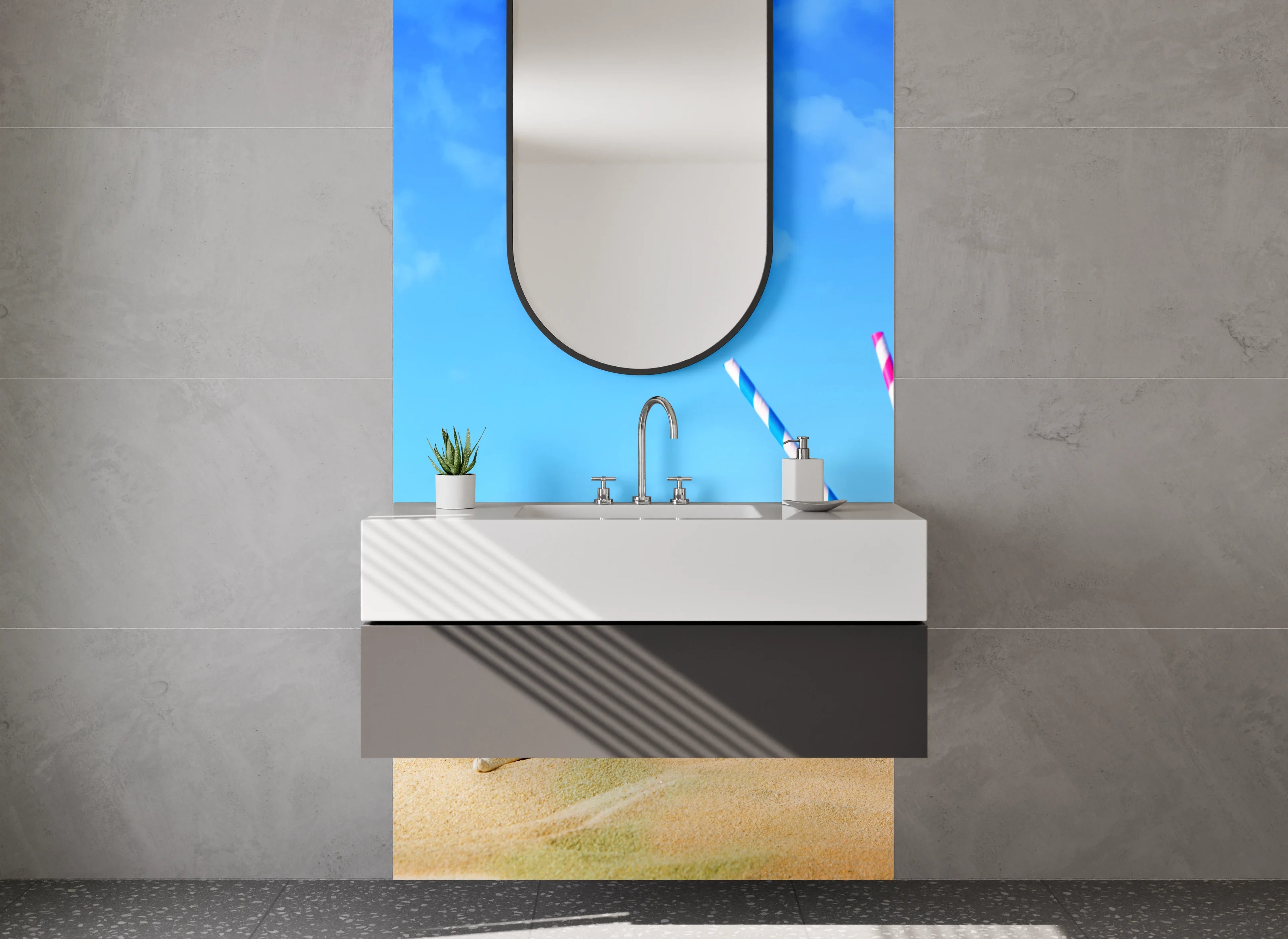 Waschbecken-Rückwand - Sommerlicher Strand mit Accessoires