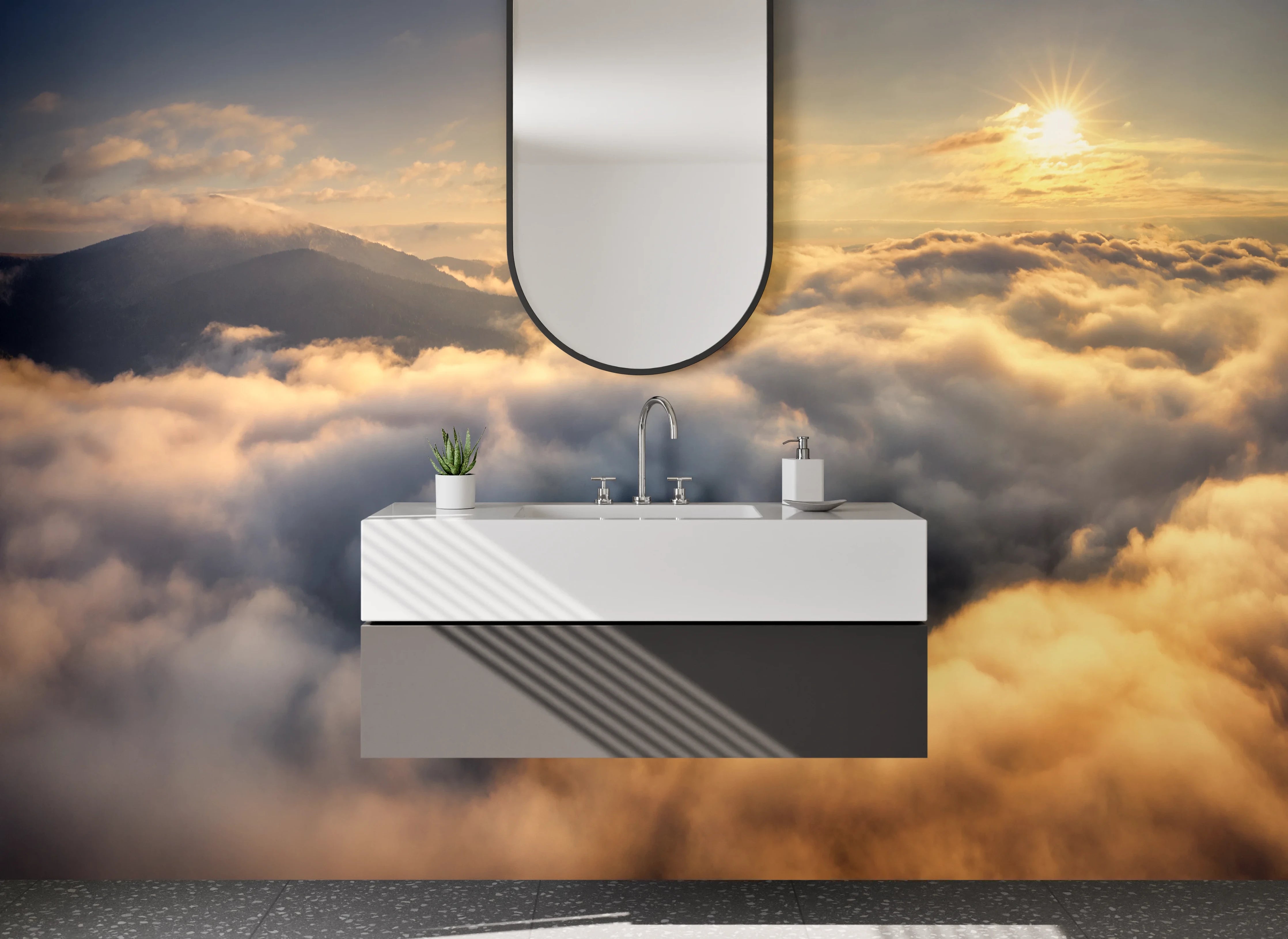 Waschbecken-Rückwand - Sonnenaufgang über den Wolkenbergen