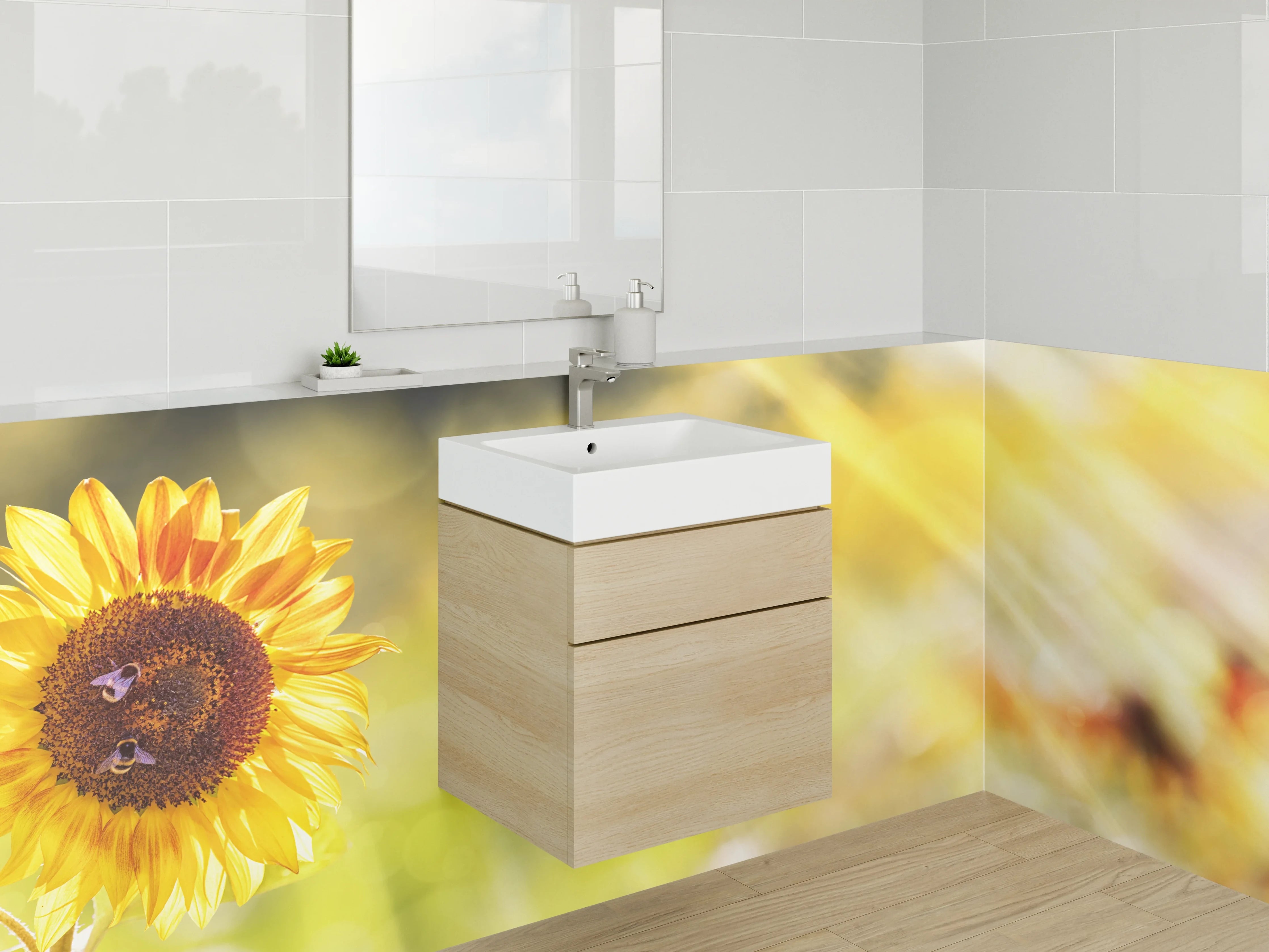 Waschbecken-Rückwand - Sonnenblume im Licht – Sommer Flair