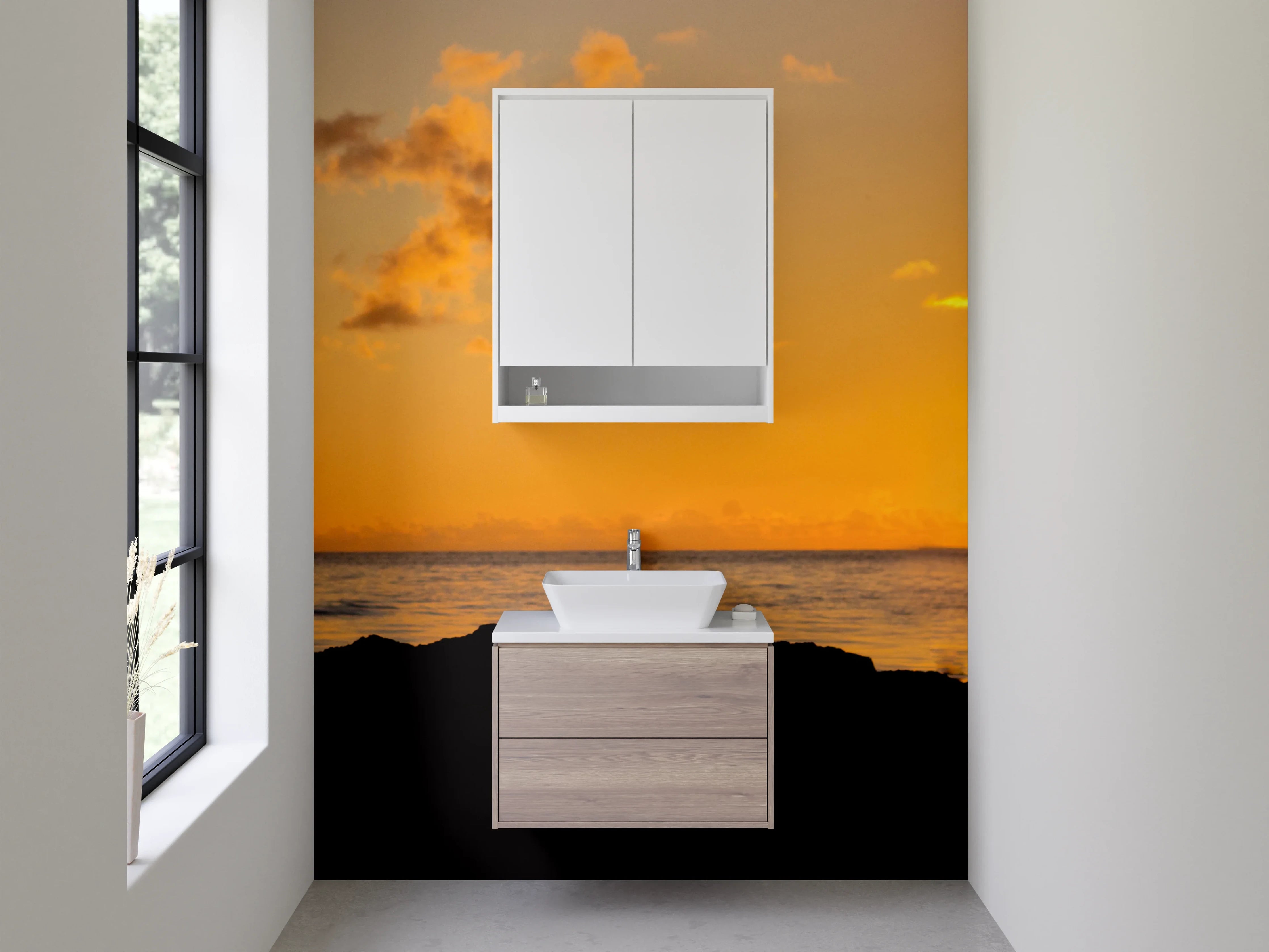 Waschbecken-Rückwand - Sonnenuntergang am Meer – Silhouette