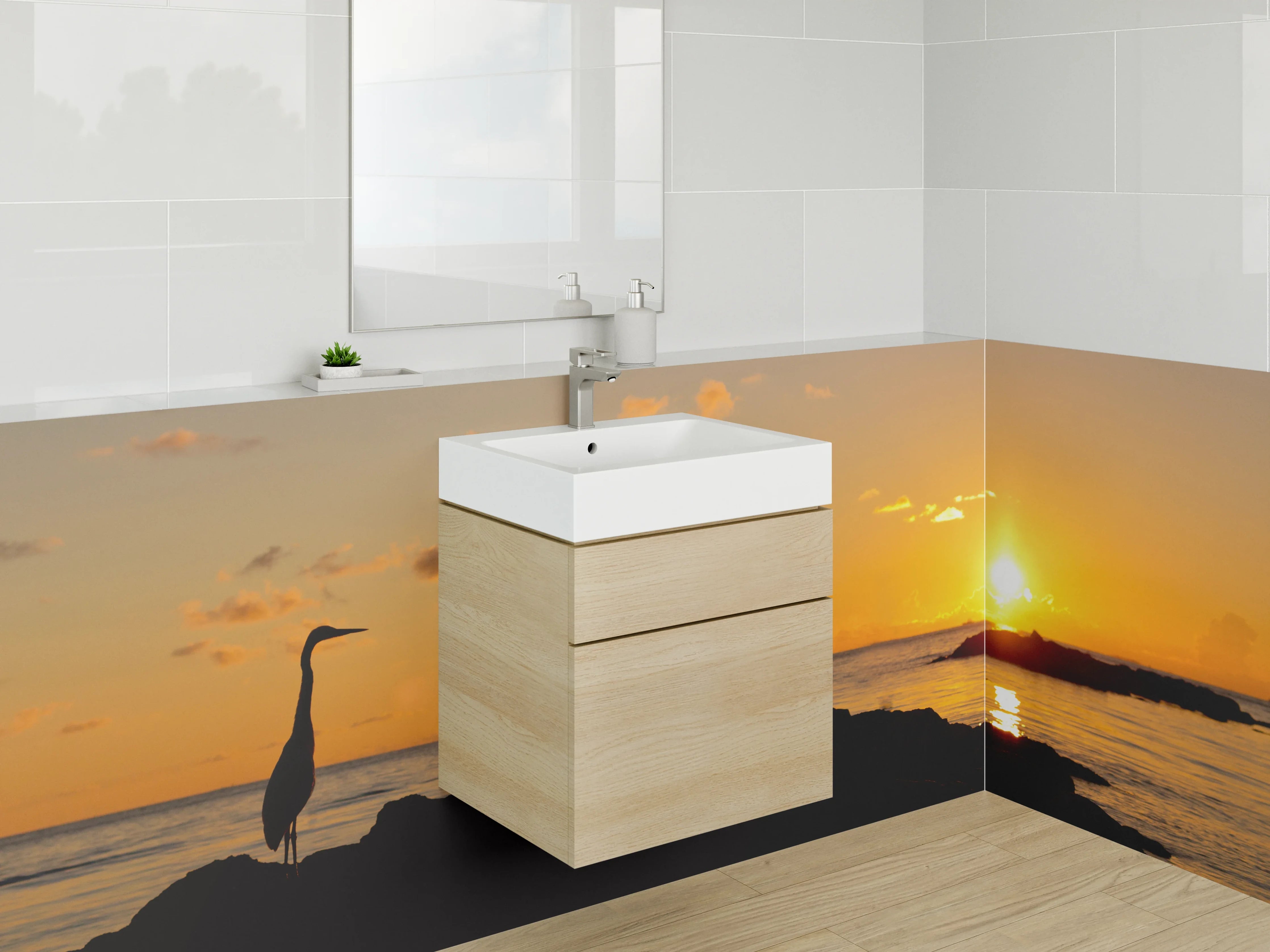 Waschbecken-Rückwand - Sonnenuntergang am Meer – Silhouette