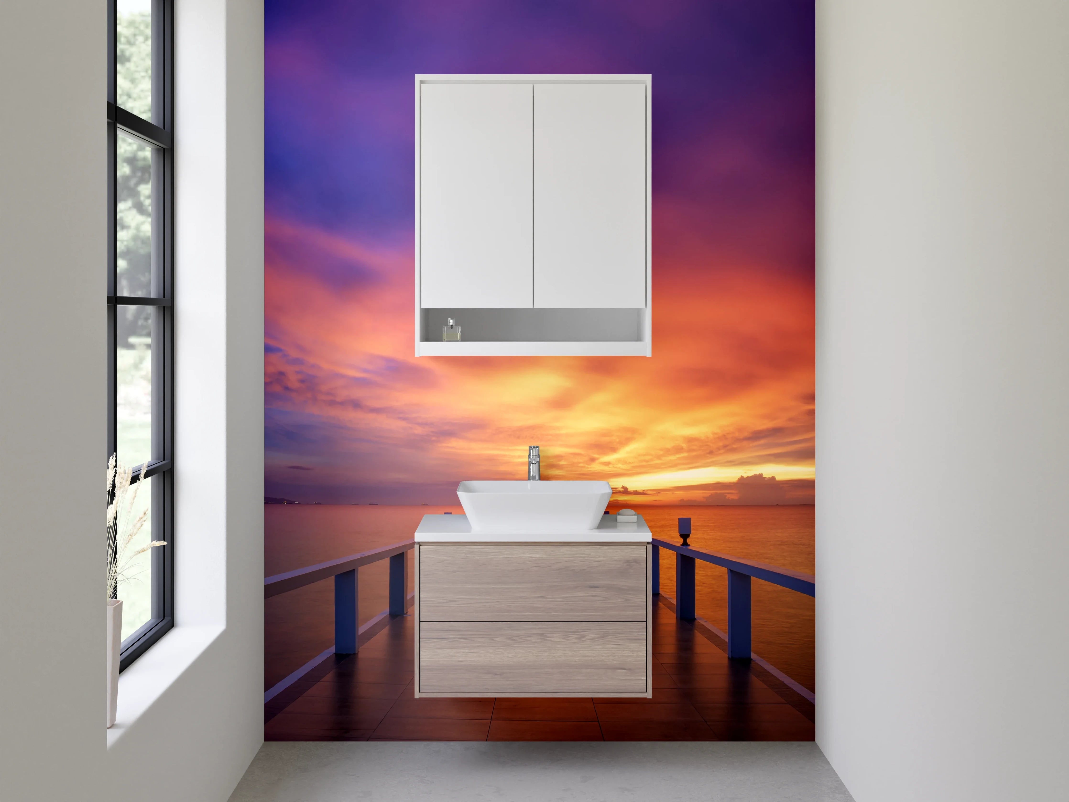 Waschbecken-Rückwand - Sonnenuntergang am Meersteg Fotomotiv