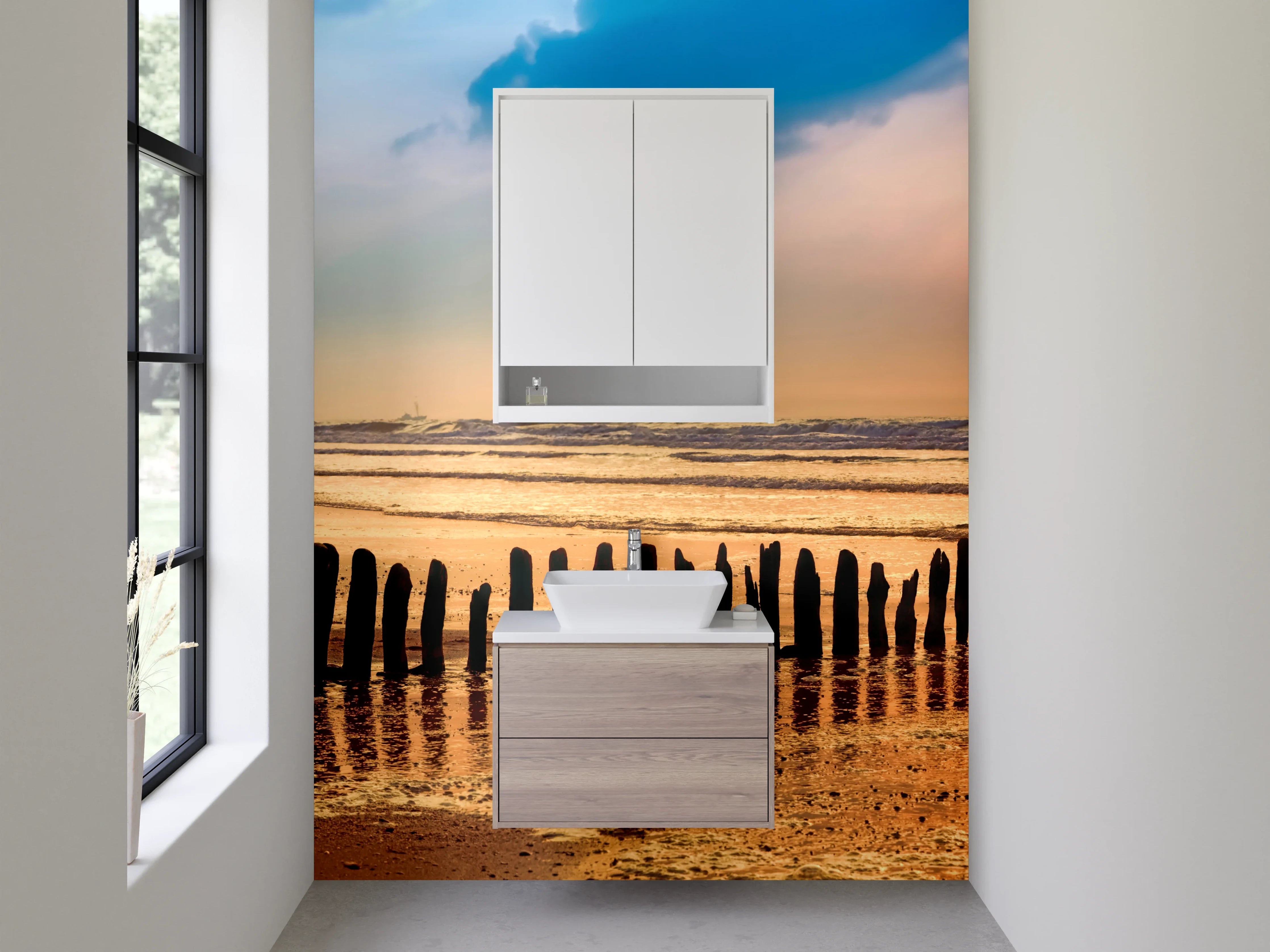 Waschbecken-Rückwand - Sonnenuntergang am Strand Panorama