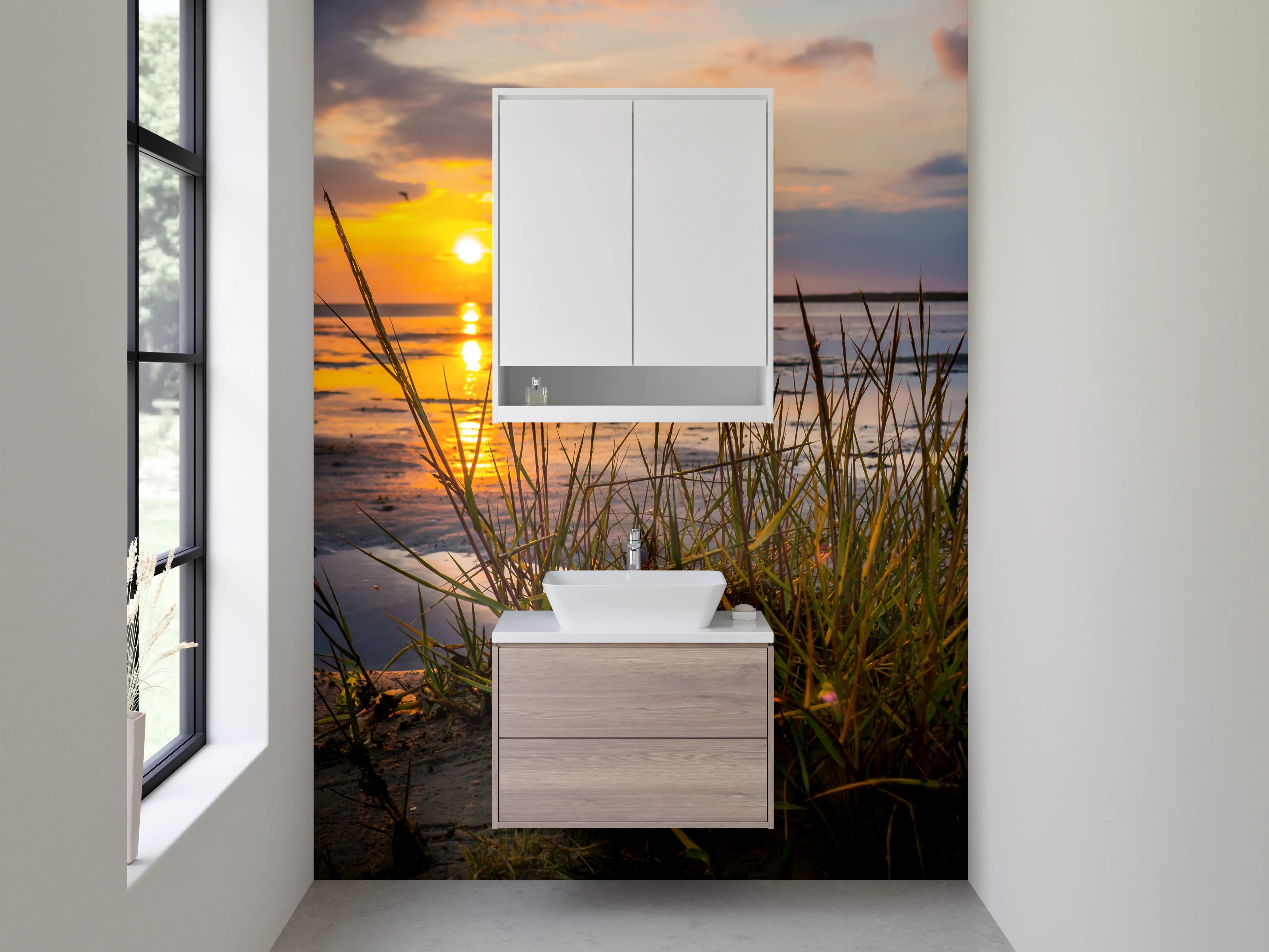 Waschbecken-Rückwand - Sonnenuntergang am Wattenmeer Strand