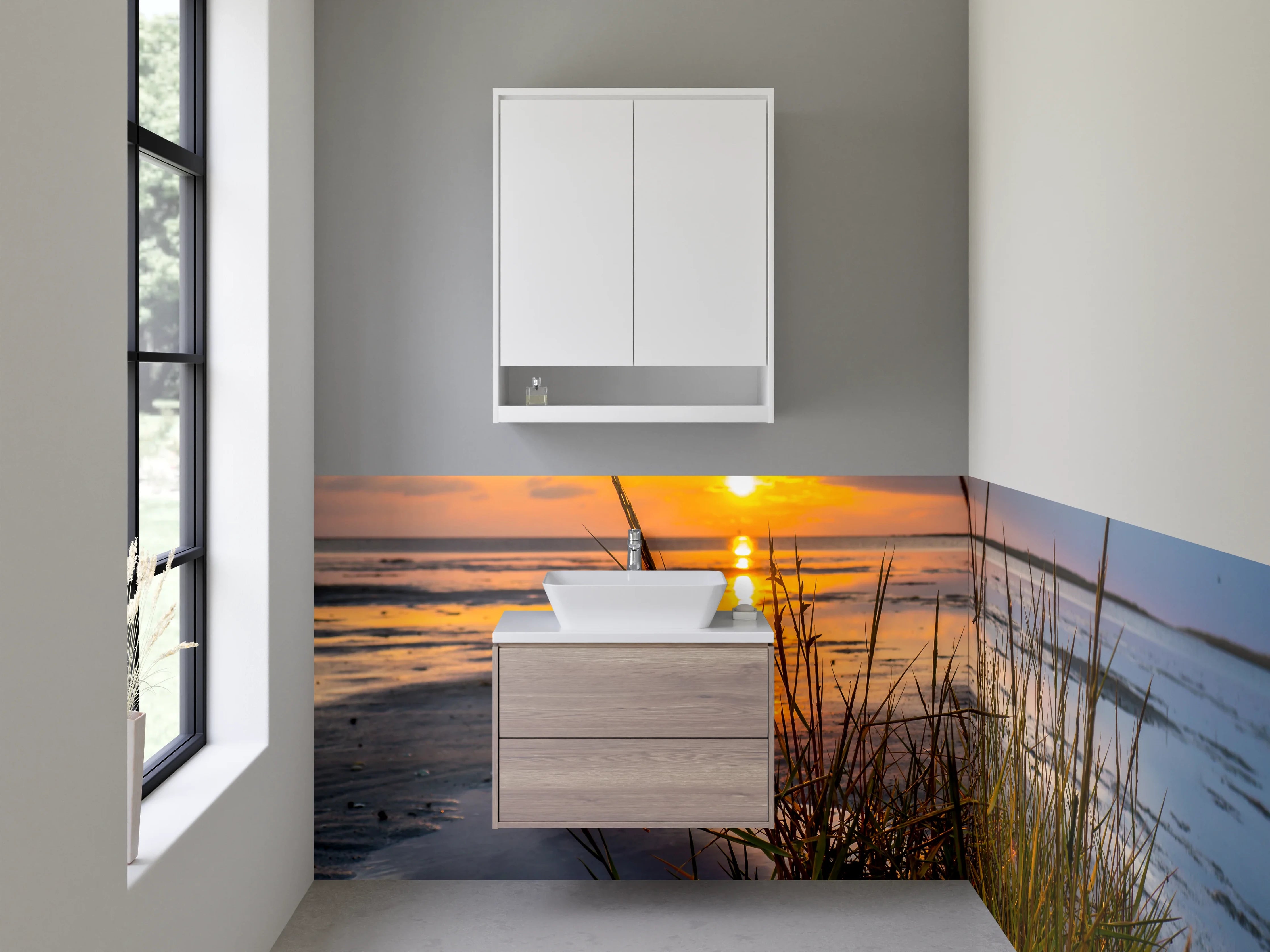 Waschbecken-Rückwand - Sonnenuntergang am Wattenmeer Strand