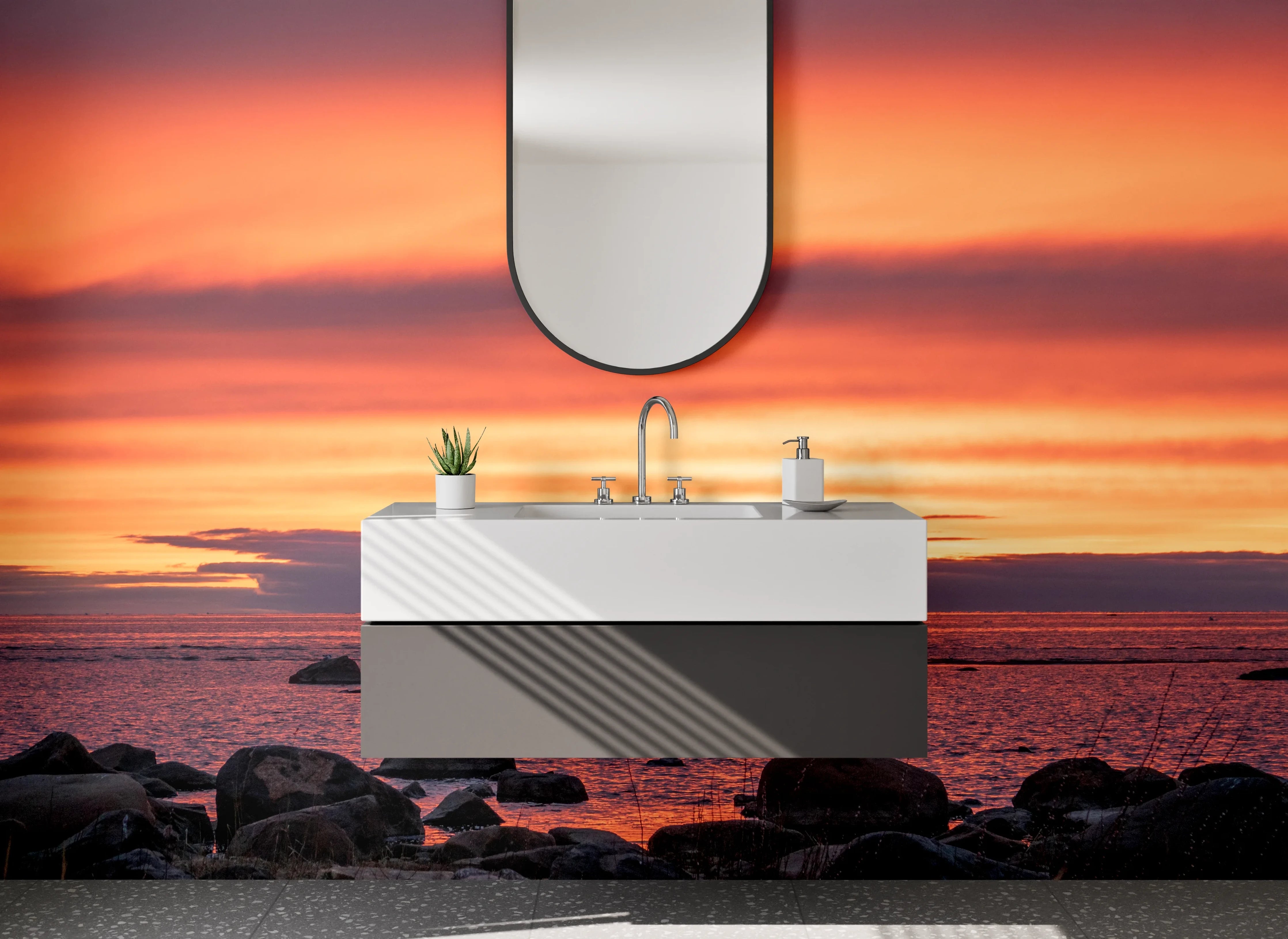 Waschbecken-Rückwand - Sonnenuntergang am ruhigen Meeresufer