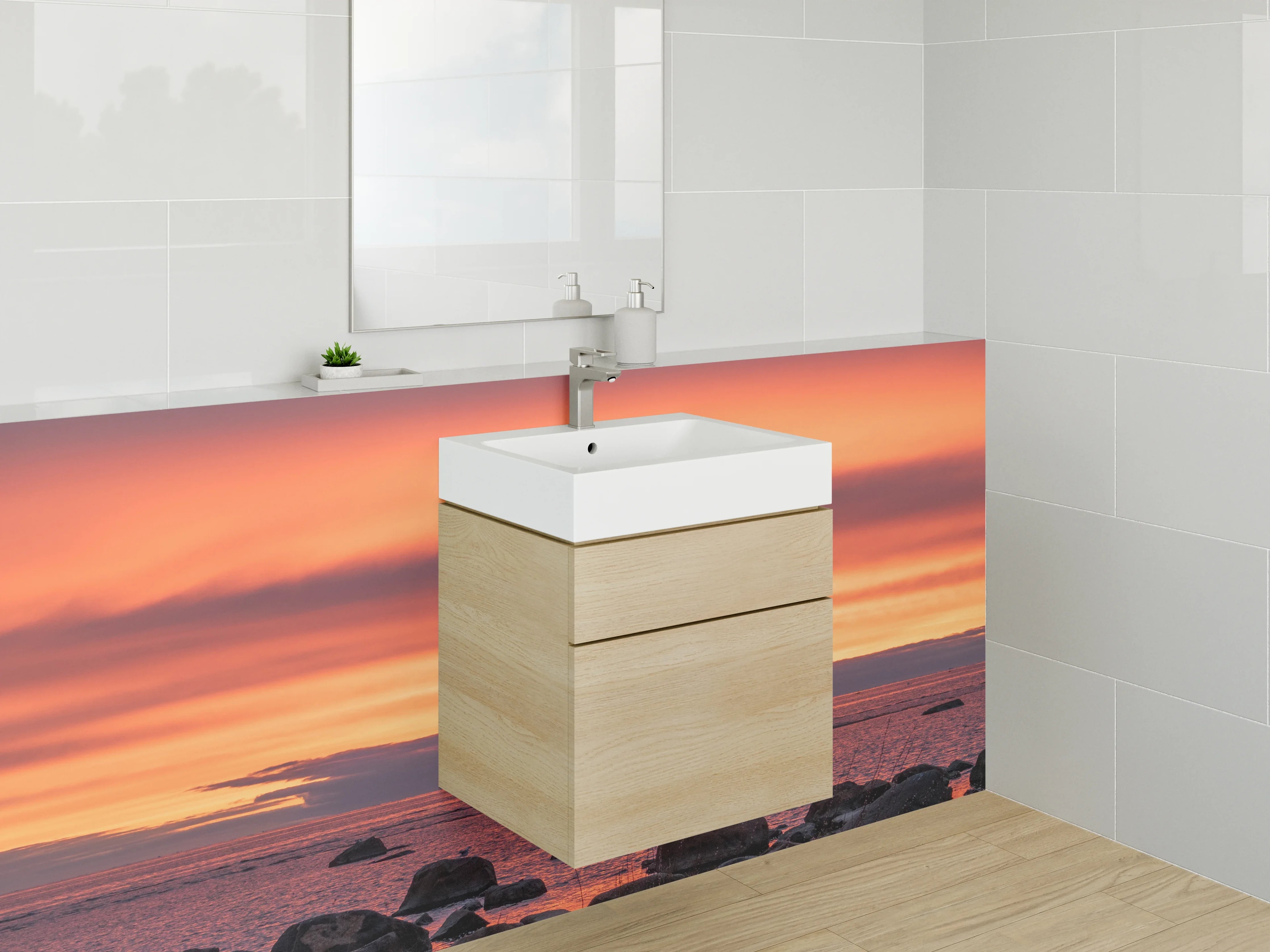 Waschbecken-Rückwand - Sonnenuntergang am ruhigen Meeresufer