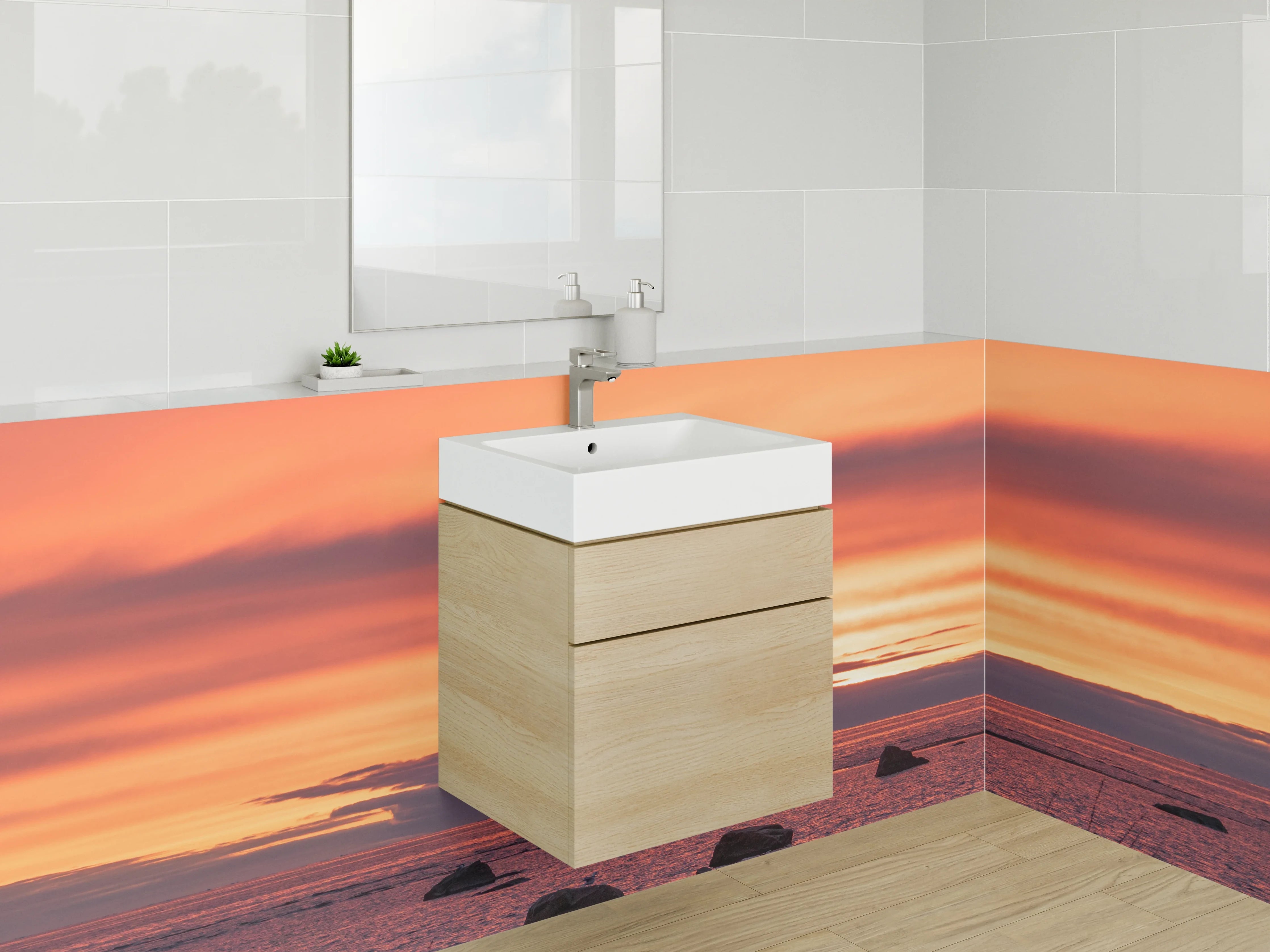 Waschbecken-Rückwand - Sonnenuntergang am ruhigen Meeresufer