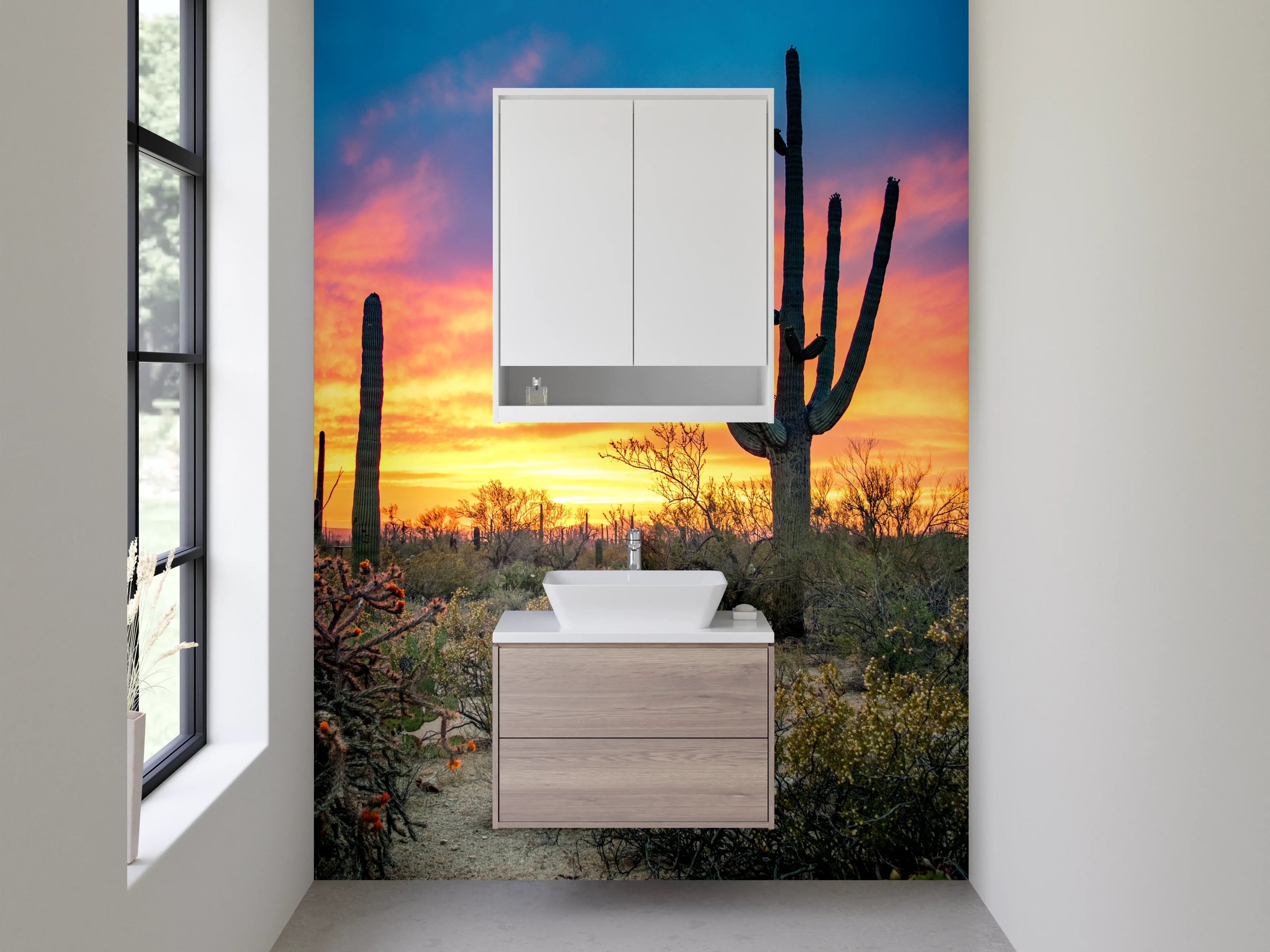 Waschbecken-Rückwand - Sonnenuntergang in der Kakteenwüste