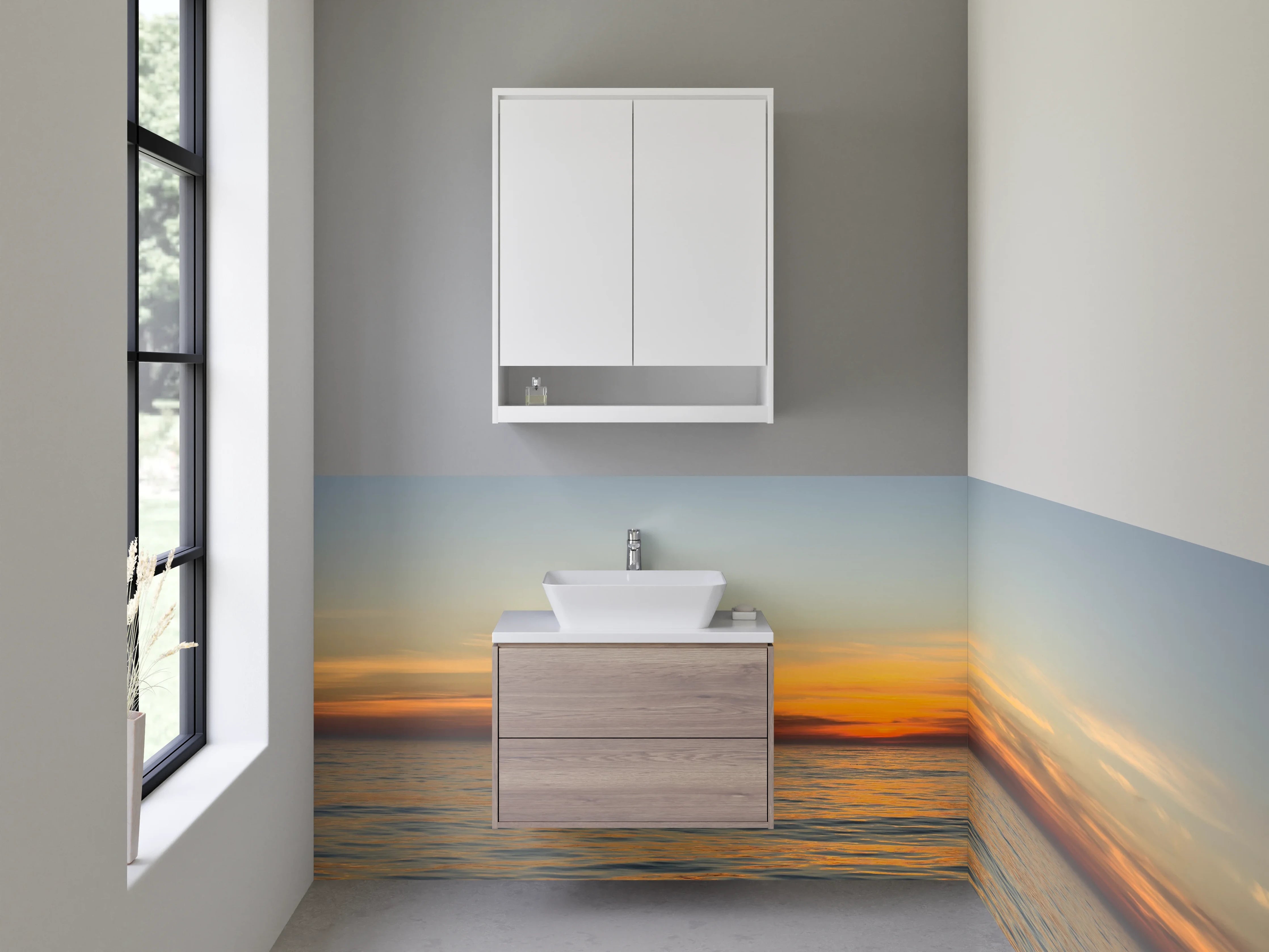 Waschbecken-Rückwand - Sonnenuntergang über dem Meer Panorama