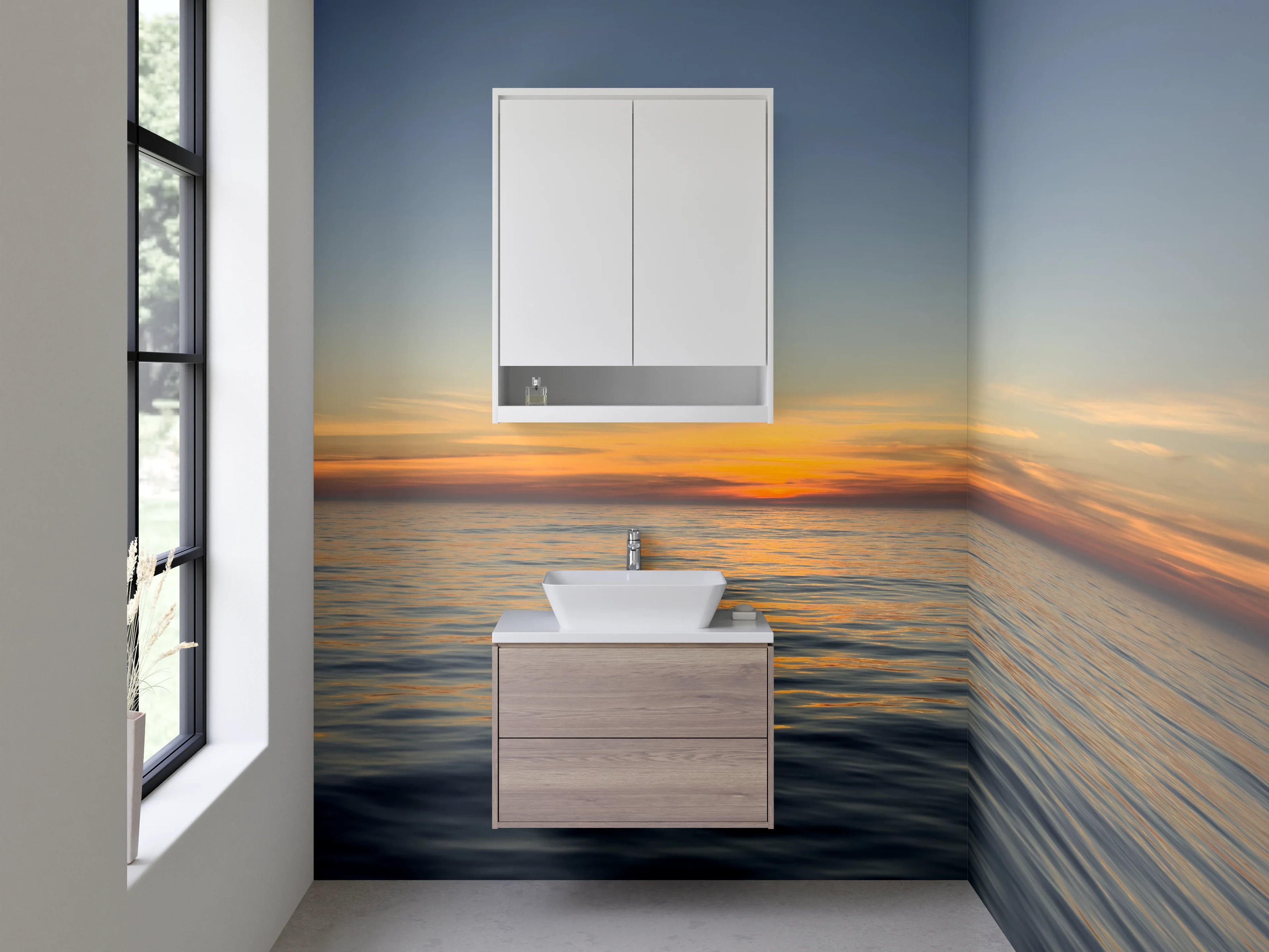 Waschbecken-Rückwand - Sonnenuntergang über dem Meer Panorama