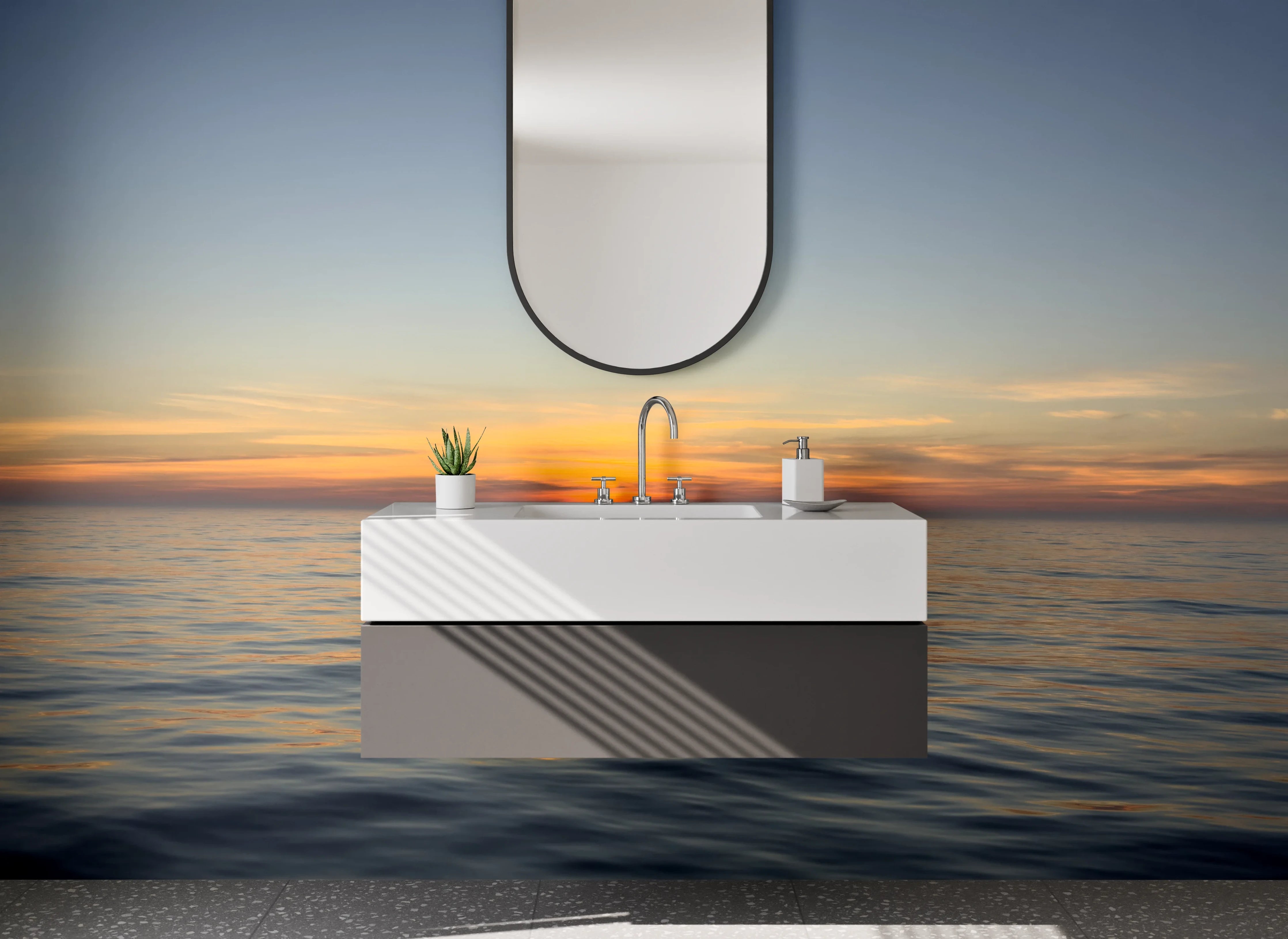 Waschbecken-Rückwand - Sonnenuntergang über dem Meer Panorama