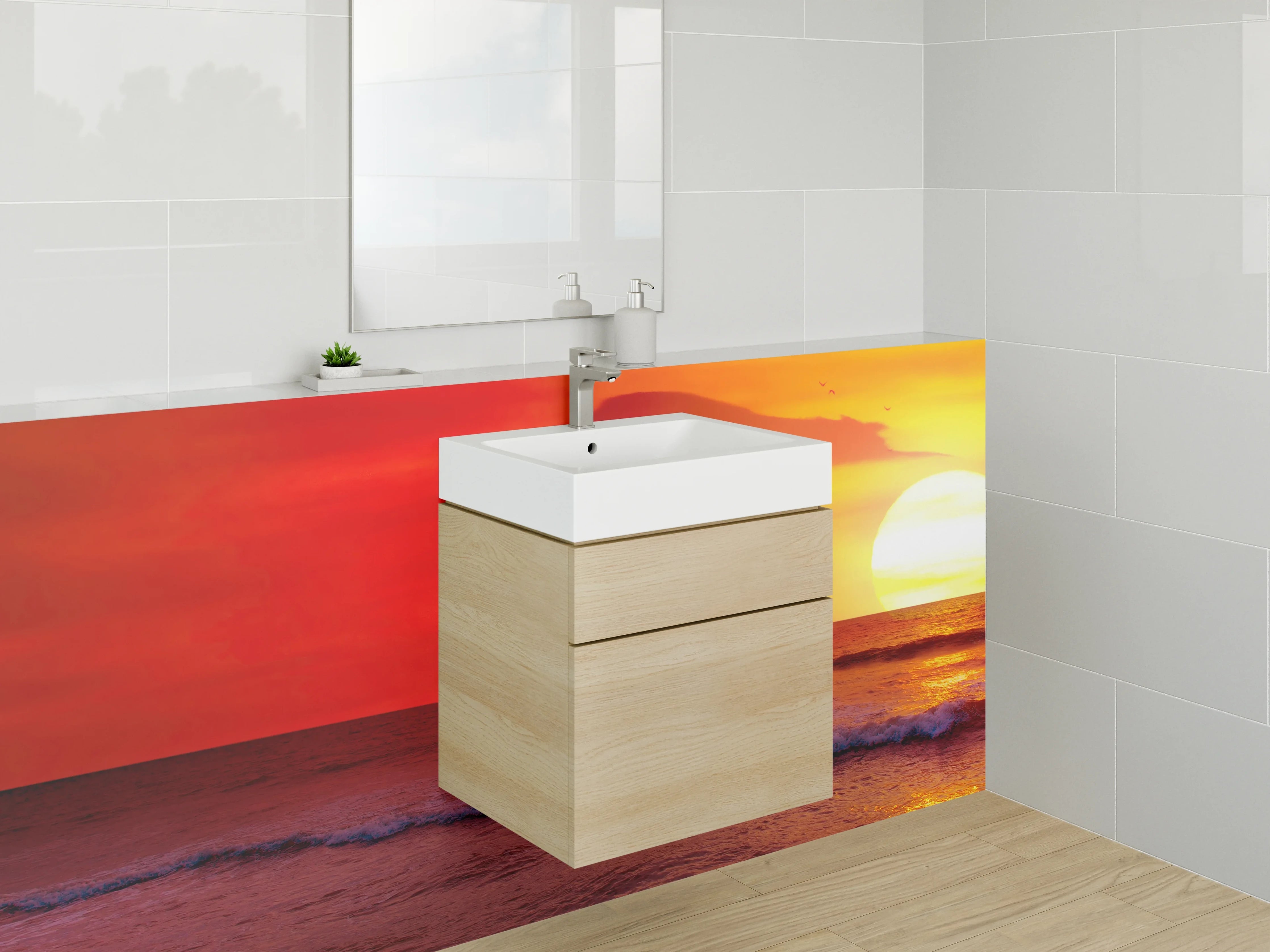 Waschbecken-Rückwand - Spektakulärer Sonnenuntergang über dem Meer