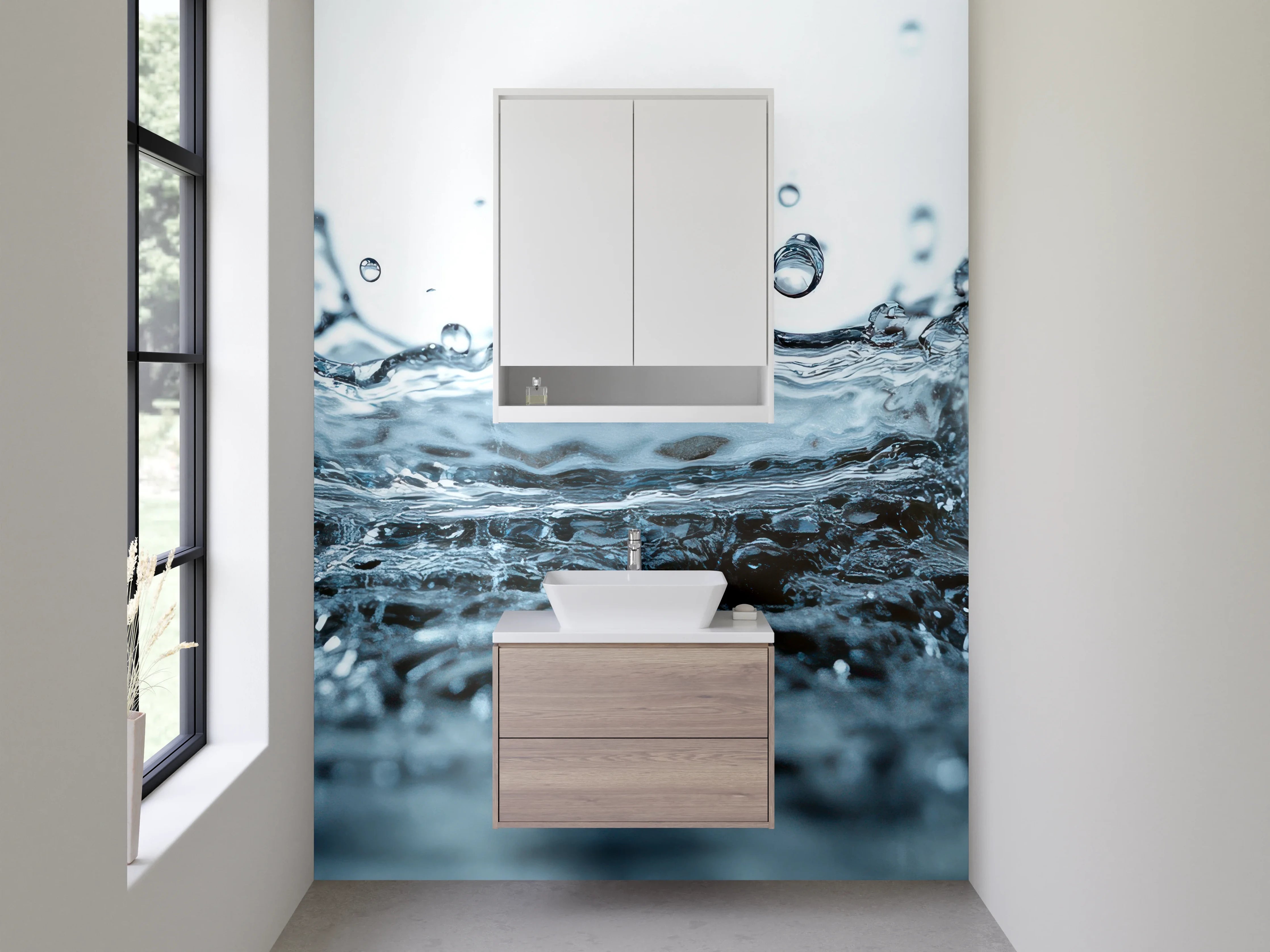 Waschbecken-Rückwand - Spritzender Wassertropfen Nahaufnahme