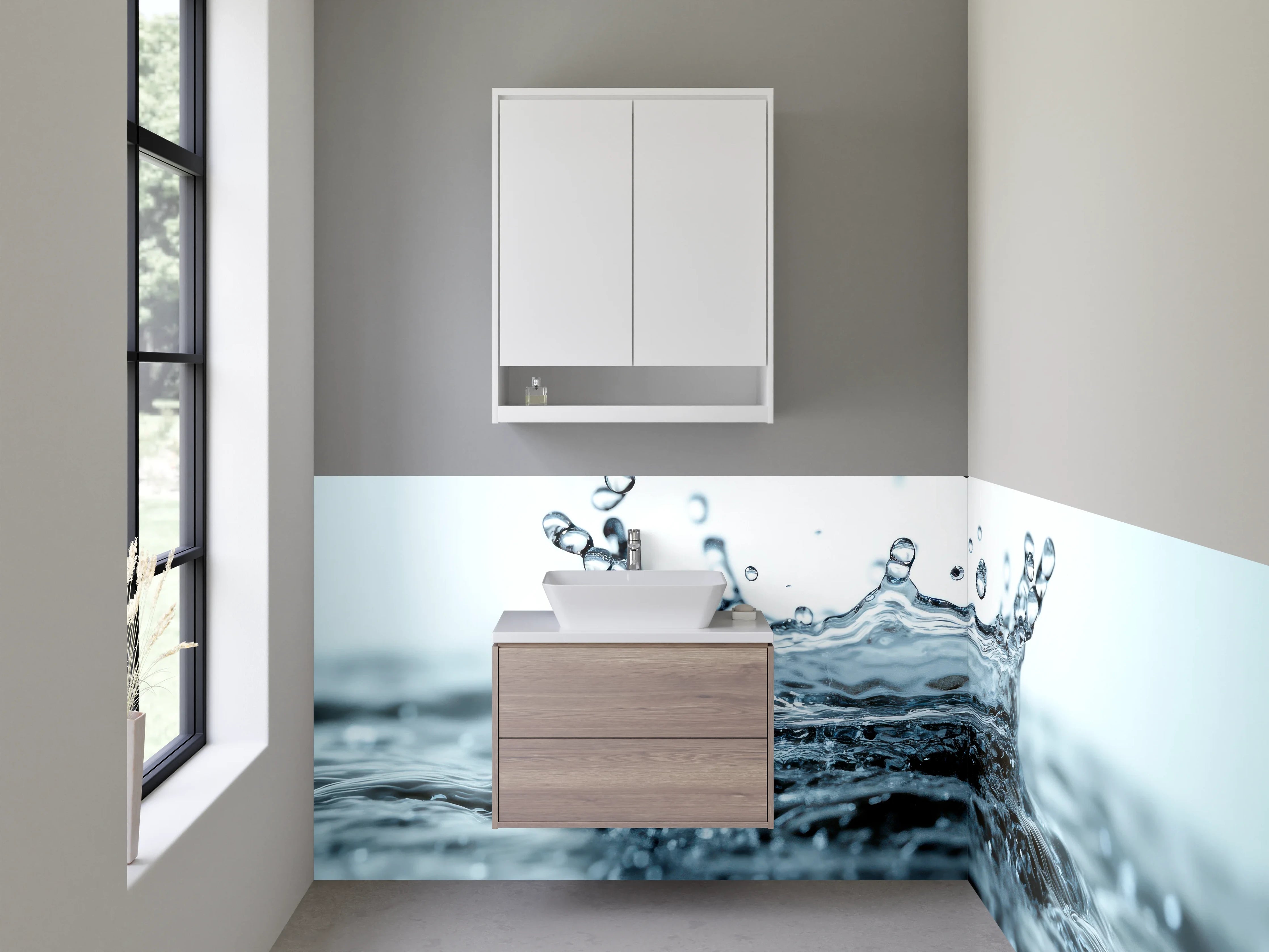 Waschbecken-Rückwand - Spritzender Wassertropfen Nahaufnahme