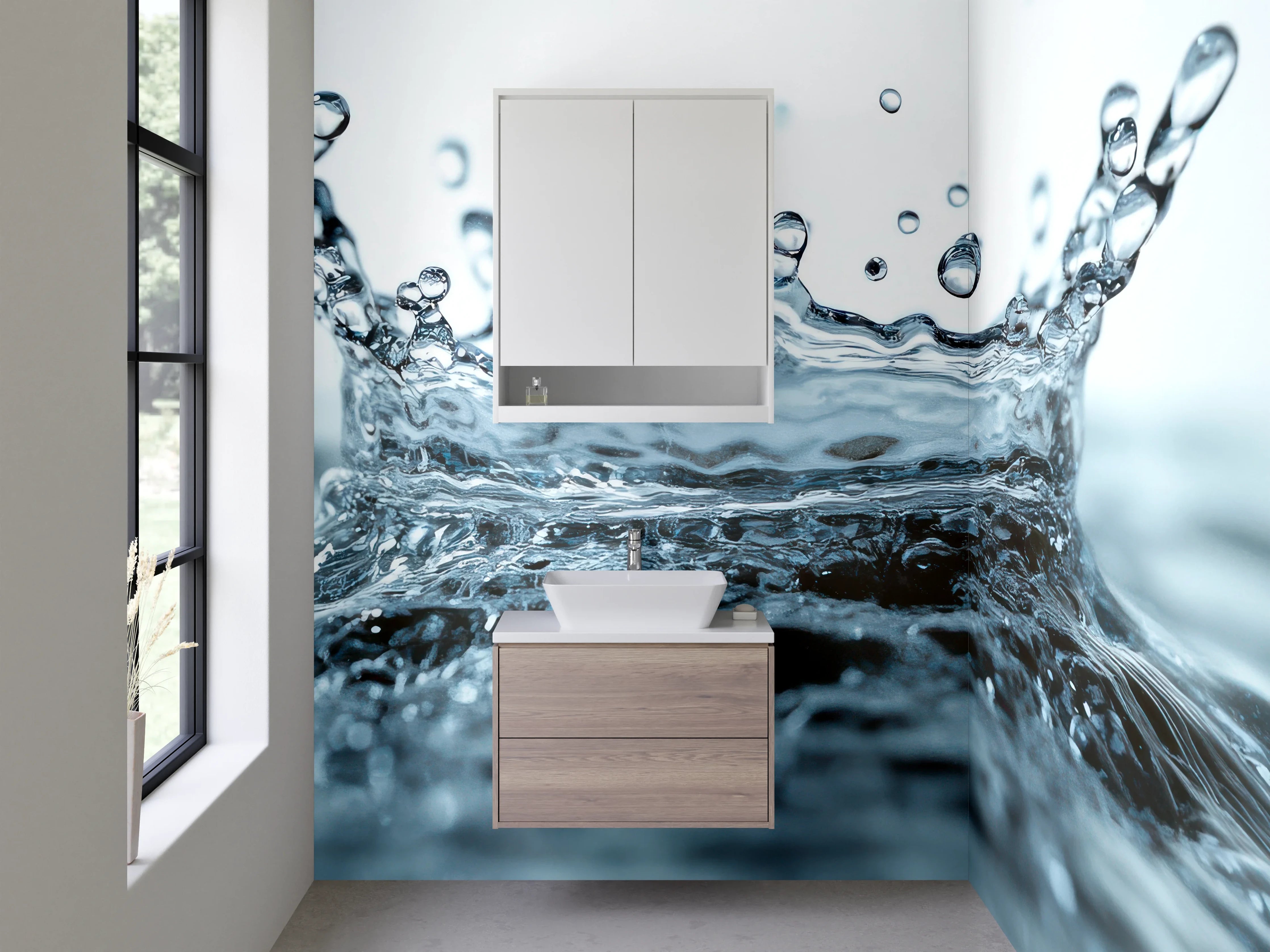 Waschbecken-Rückwand - Spritzender Wassertropfen Nahaufnahme