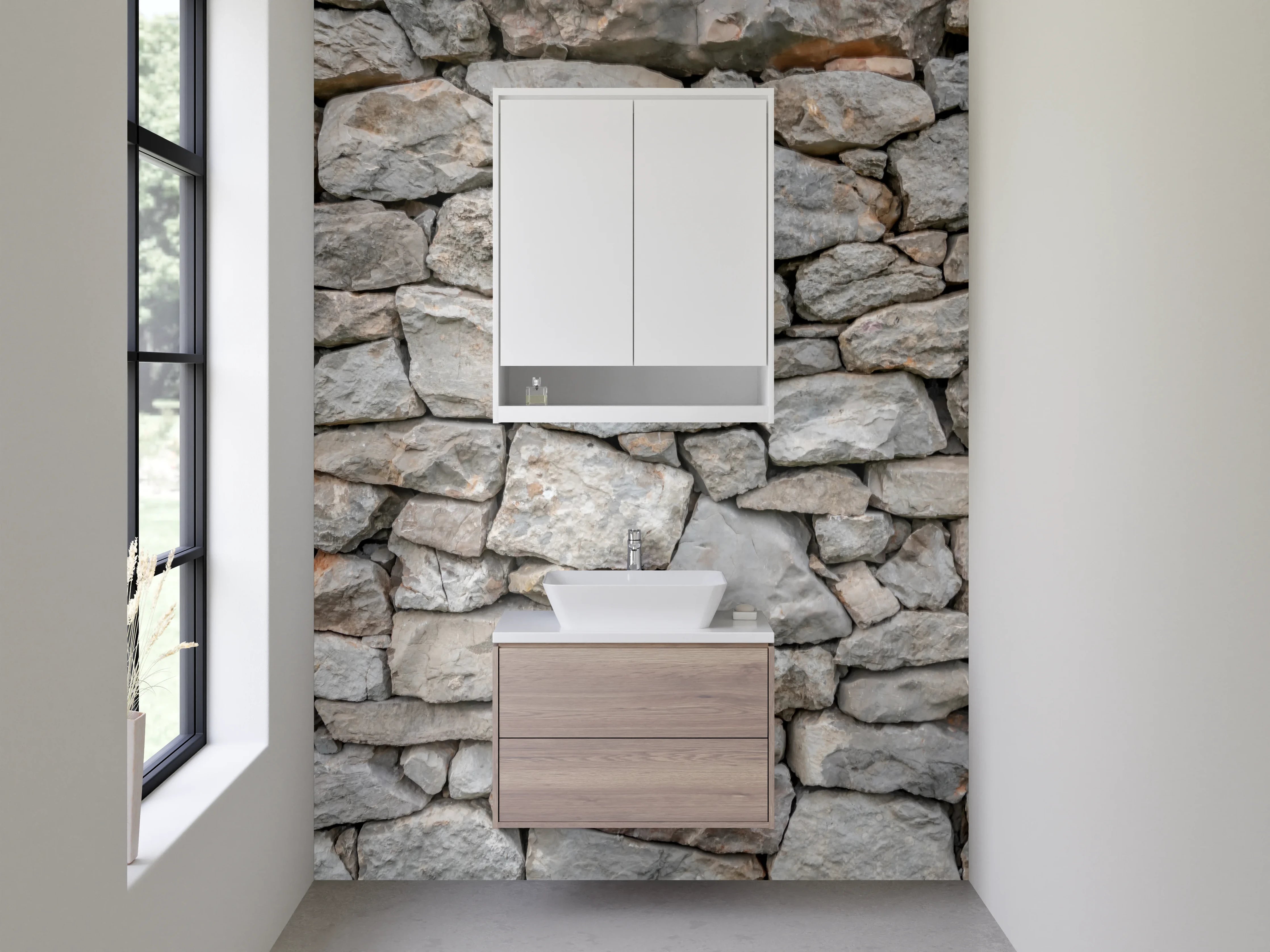 Waschbecken-Rückwand - Steinmauer Optik Grau – Natursteinflair