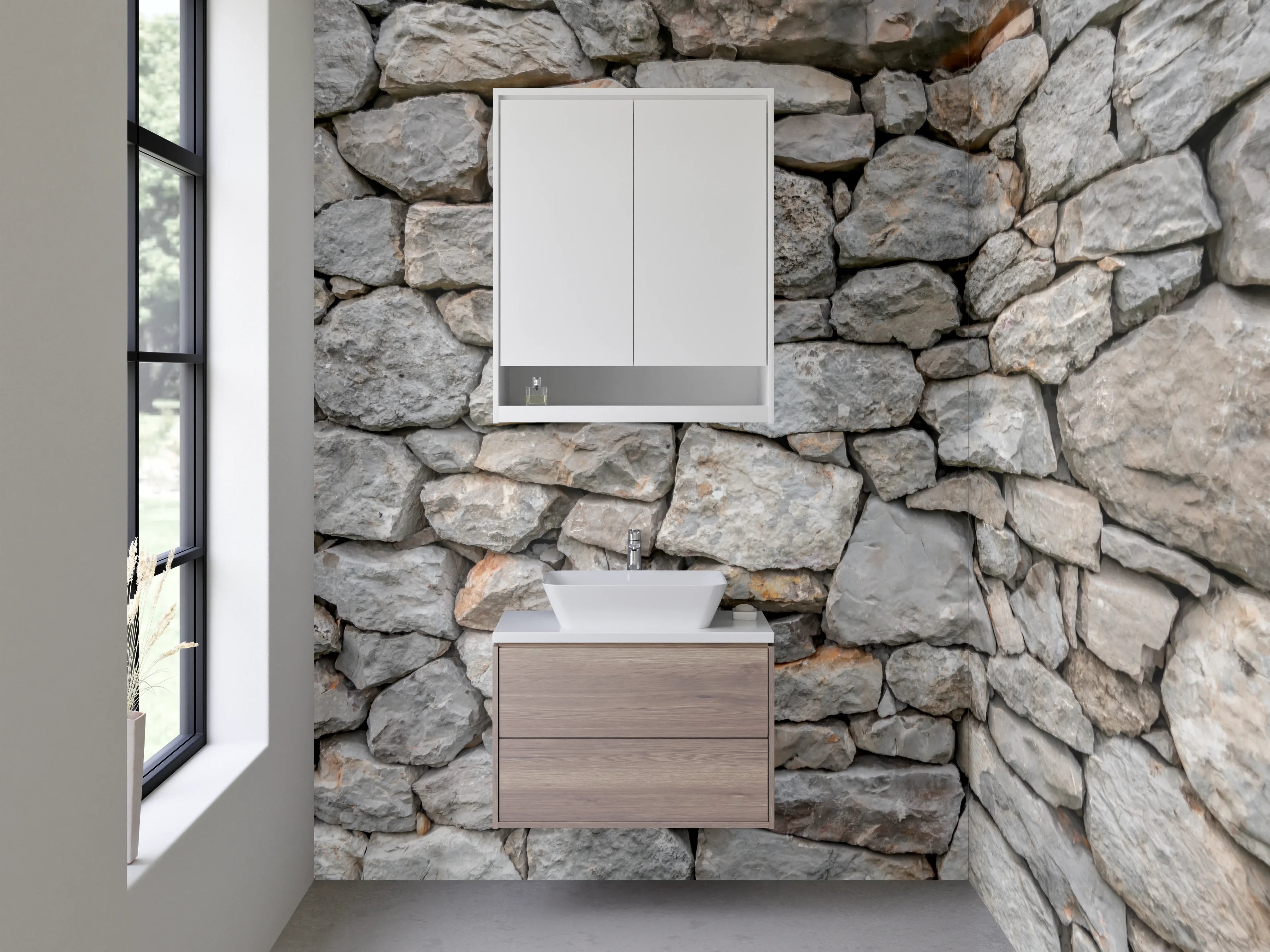 Waschbecken-Rückwand - Steinmauer Optik Grau – Natursteinflair