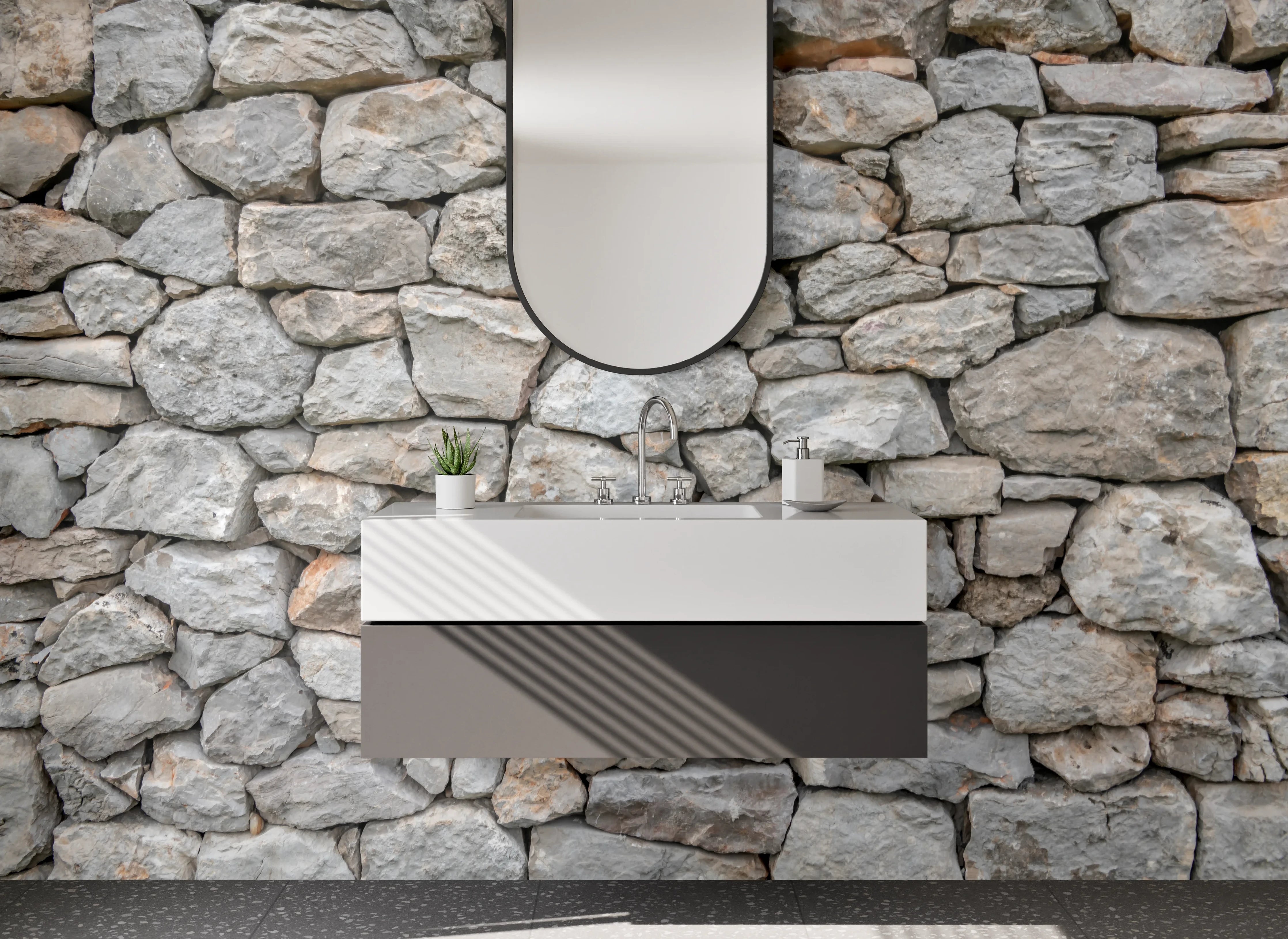 Waschbecken-Rückwand - Steinmauer Optik Grau – Natursteinflair