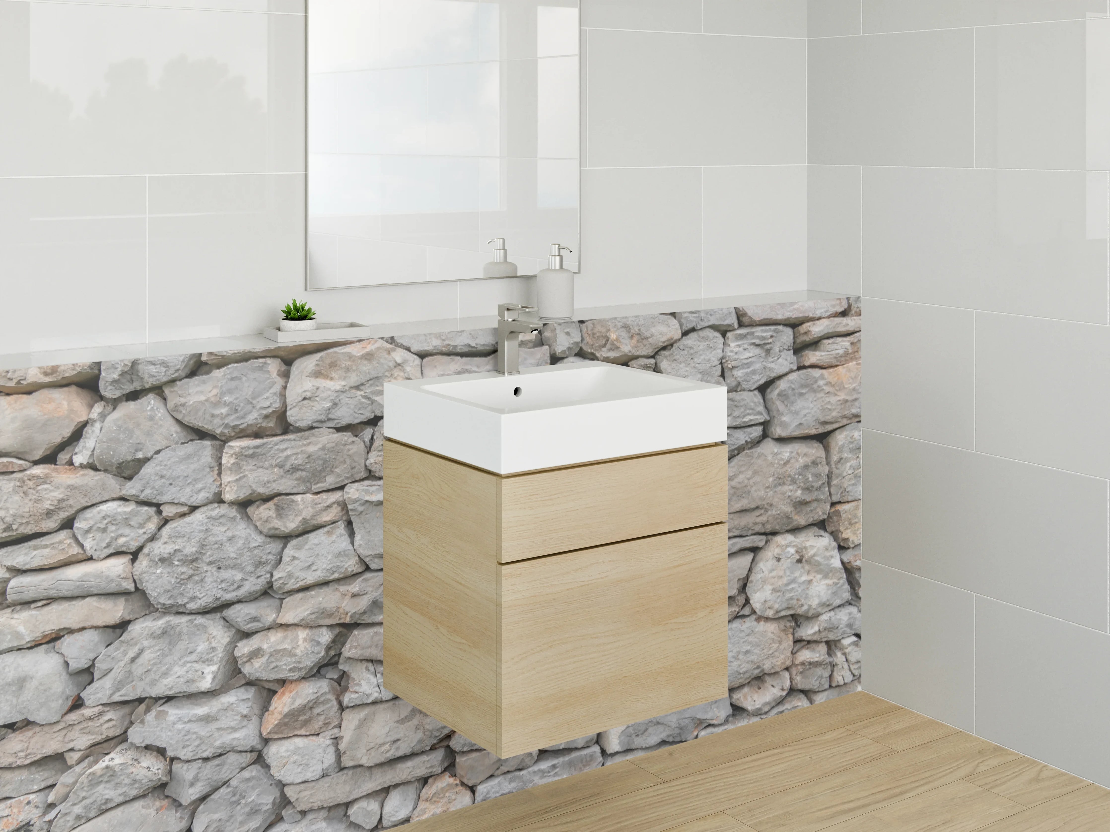 Waschbecken-Rückwand - Steinmauer Optik Grau – Natursteinflair