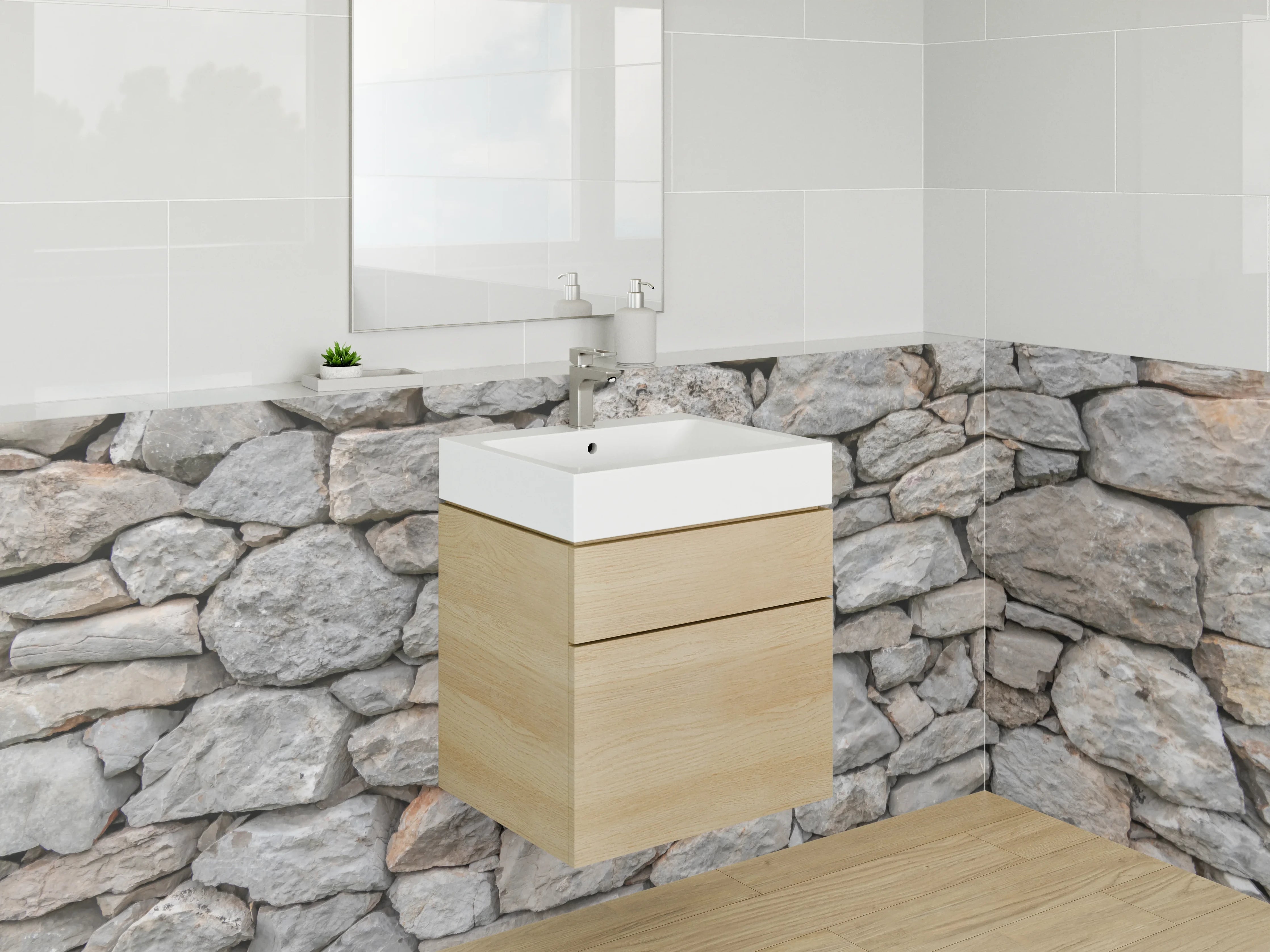 Waschbecken-Rückwand - Steinmauer Optik Grau – Natursteinflair
