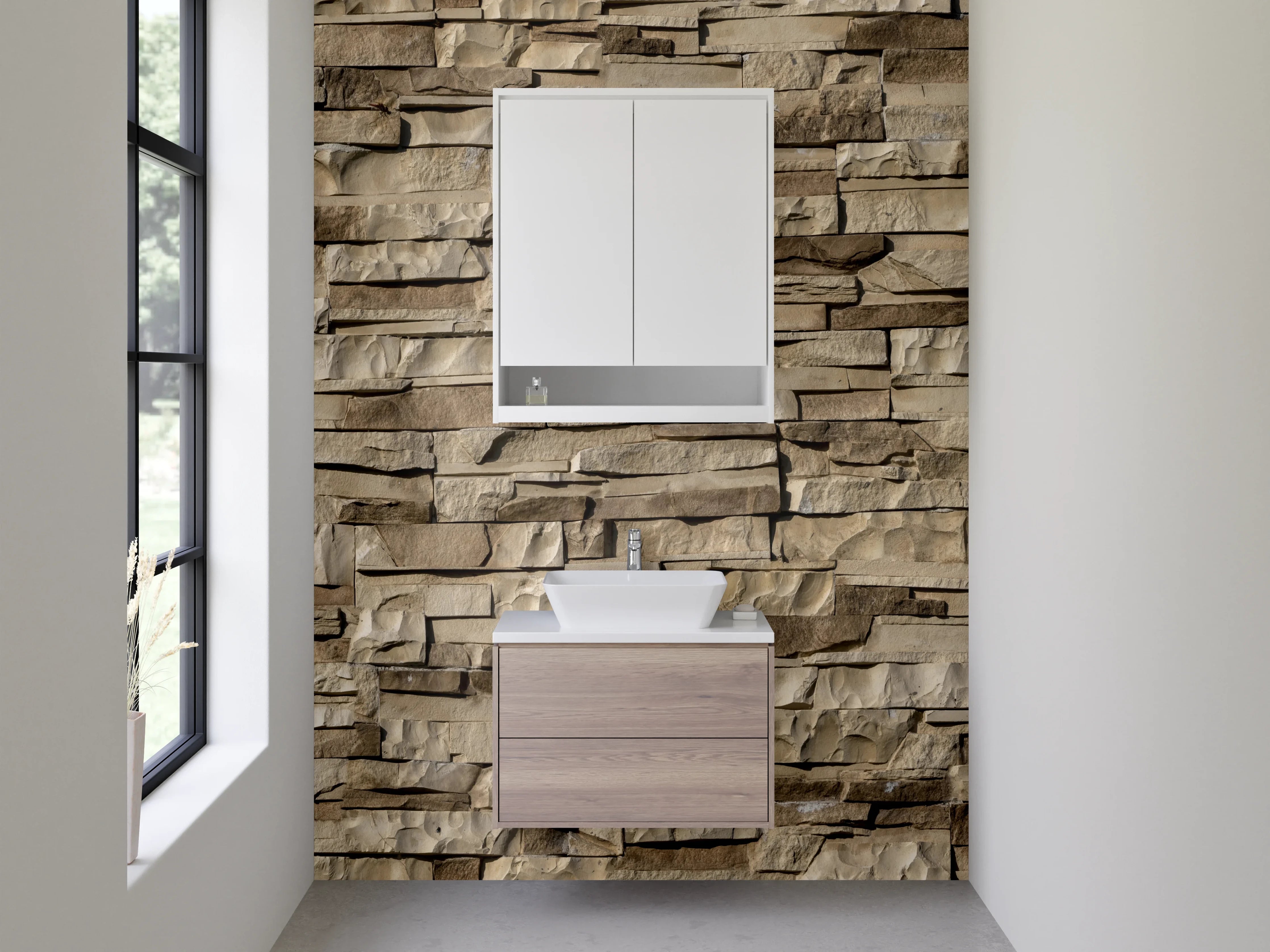 Waschbecken-Rückwand - Steinoptik Beige Wandverkleidung