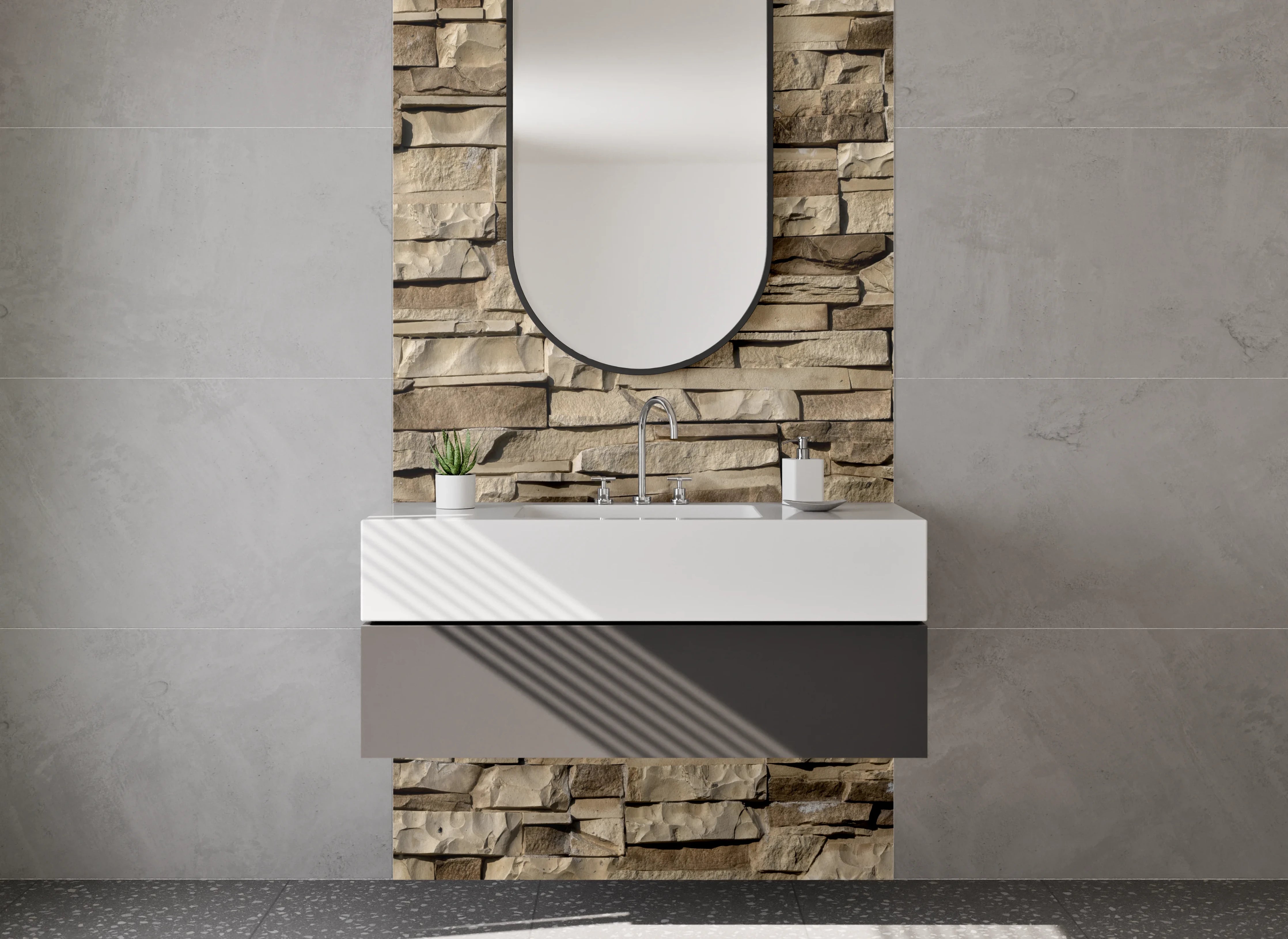 Waschbecken-Rückwand - Steinoptik Beige Wandverkleidung