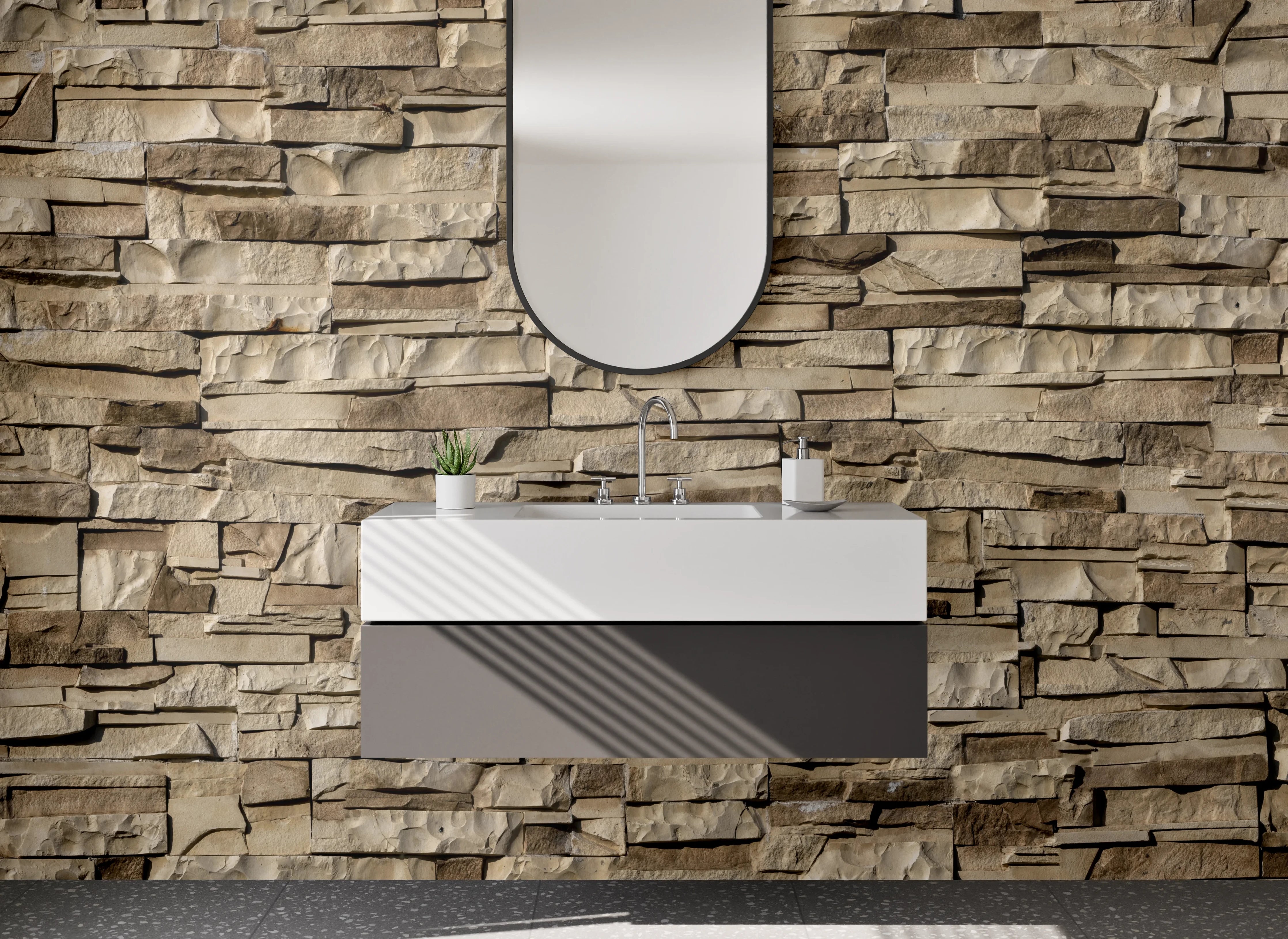 Waschbecken-Rückwand - Steinoptik Beige Wandverkleidung