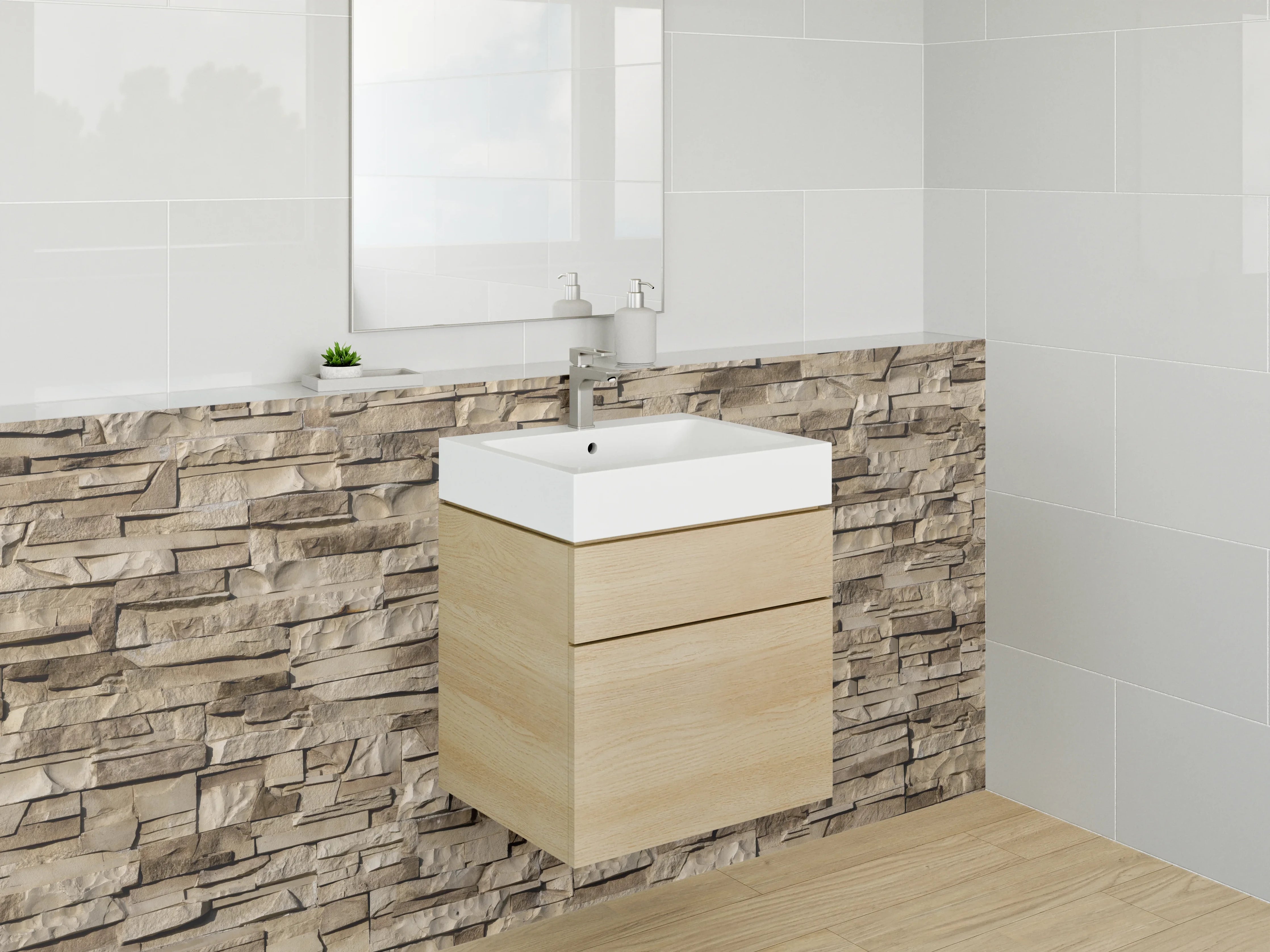 Waschbecken-Rückwand - Steinoptik Beige Wandverkleidung
