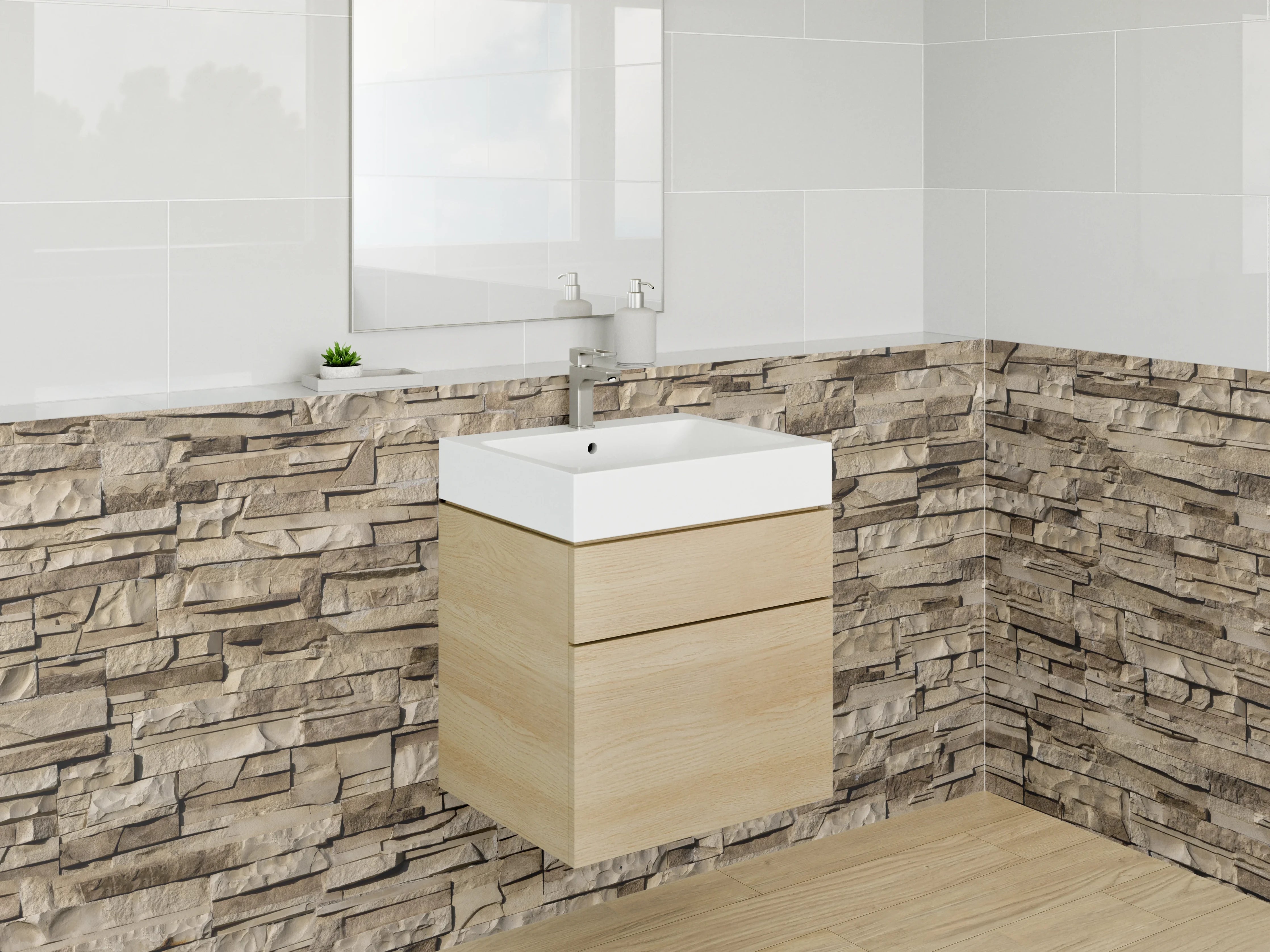 Waschbecken-Rückwand - Steinoptik Beige Wandverkleidung