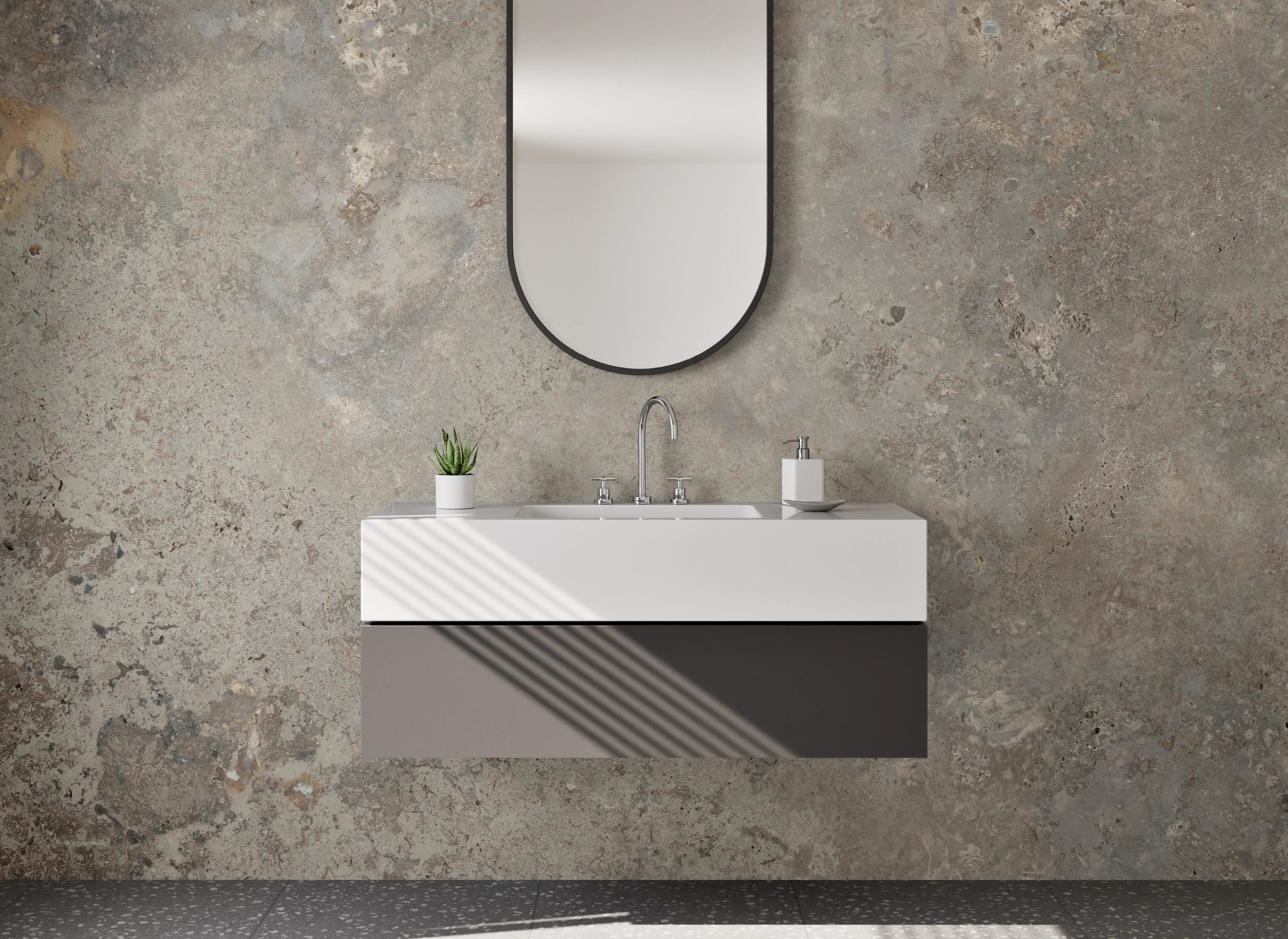 Waschbecken-Rückwand - Steinoptik-Fliese Grau Braun Beige